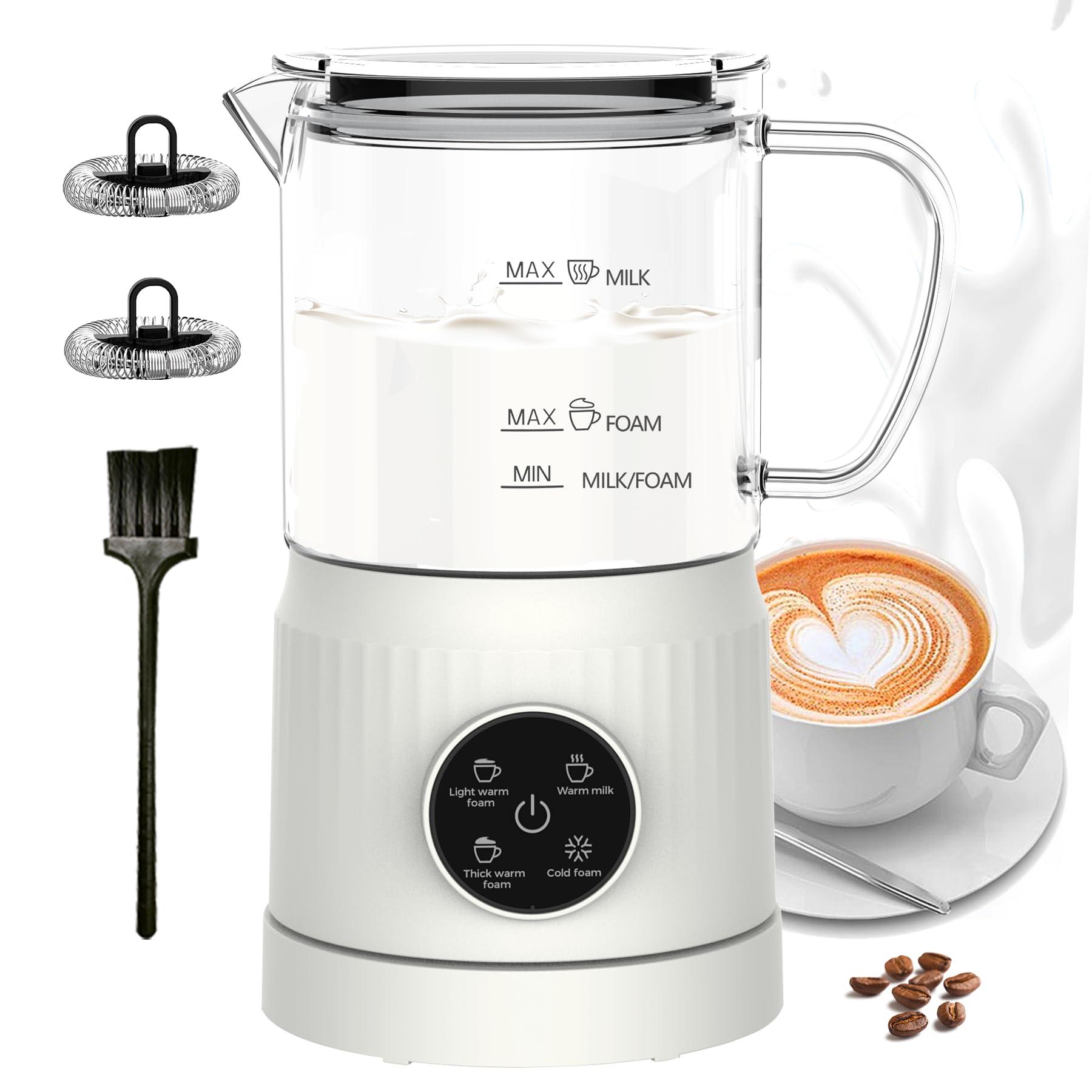 4-in-1 Electric Milk Frother and Steamer with LED Touch Screen, Non-stick Bottom, Milk Warmer 13.52oz for Lattes, Cappuccinos, a