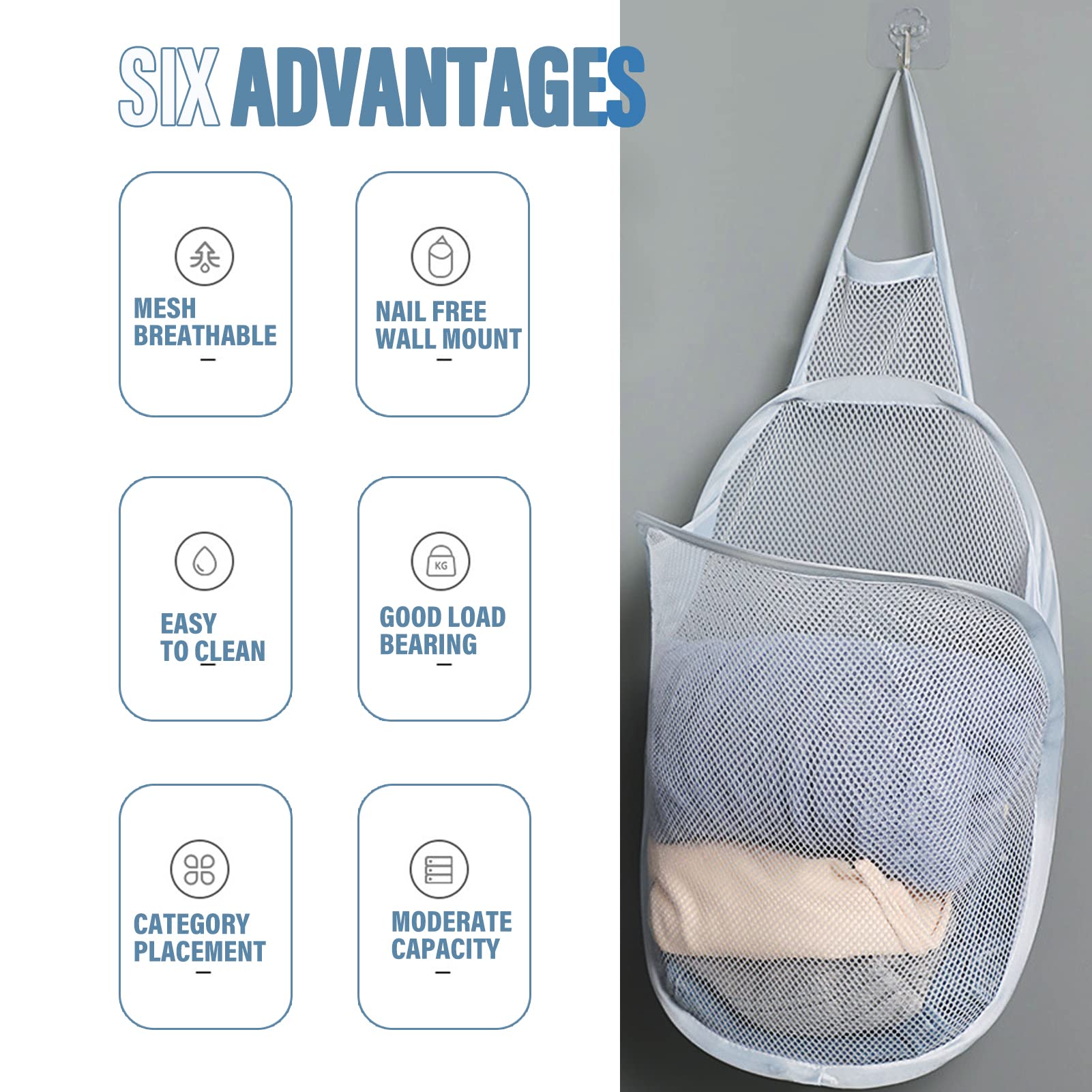 3 Pieces Hanging Laundry Hamper Foldable Mesh Hamper Dirty Cloth Basket With Carry Handle Door Net Hampers For Store Cloth, Toy,