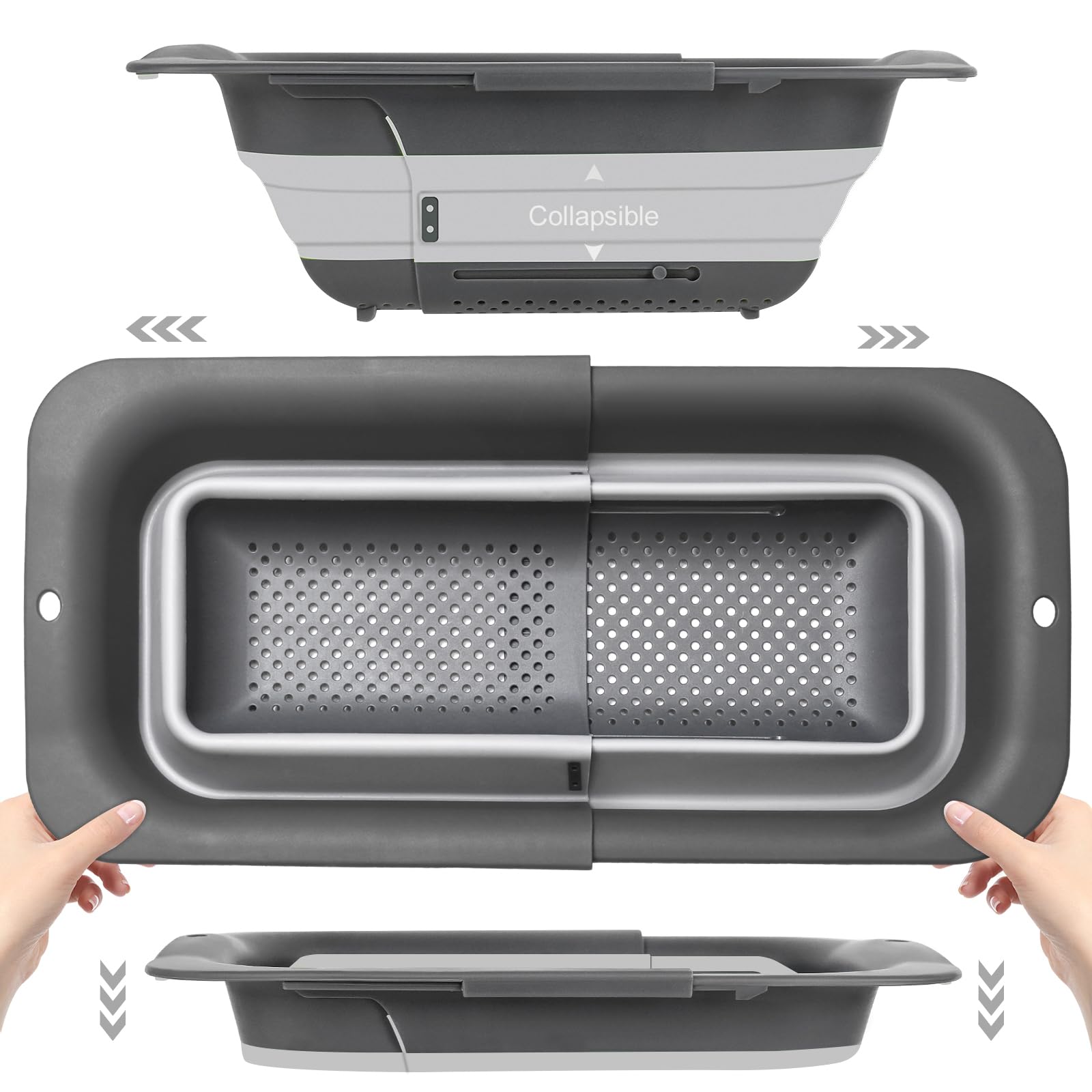 Rottogoon Collapsible Colander Strainer, Expandable Over The Sink Colander For Kitchen, Adjustable Silicone Sink Strainer, Folda