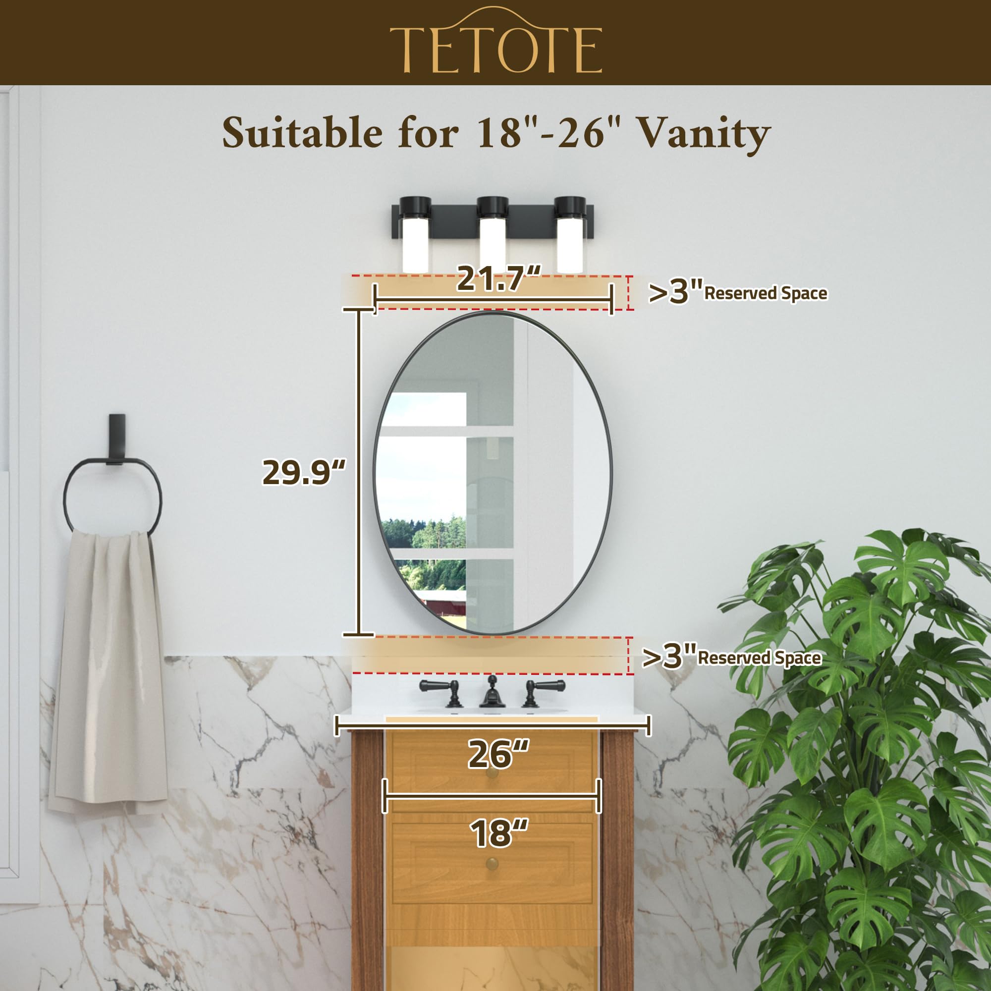 TETOTE Black Oval Mirror for Bathroom  22x30 Matte Black Framed Oval Wall Mirror for Vanity  Modern Decorative Shatterproof Mirrors for Entryway  Living Room  Bedroom
