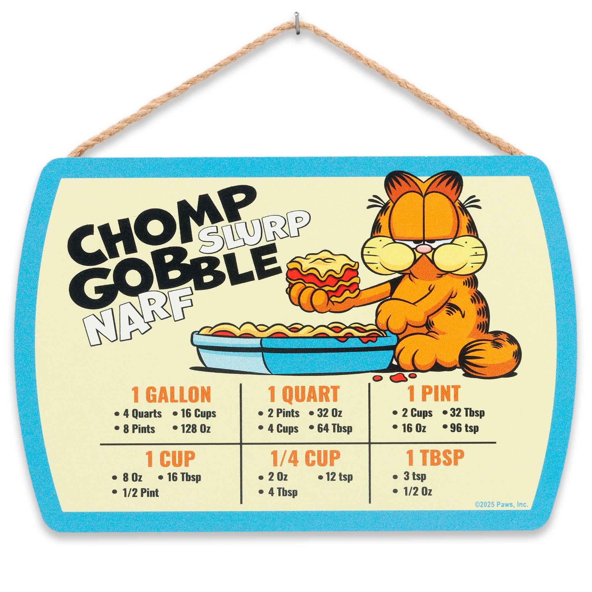Garfield Chomp Gobble Hanging Wood Measuring Sign - Fun Garfield Kitchen Conversion Chart for Home