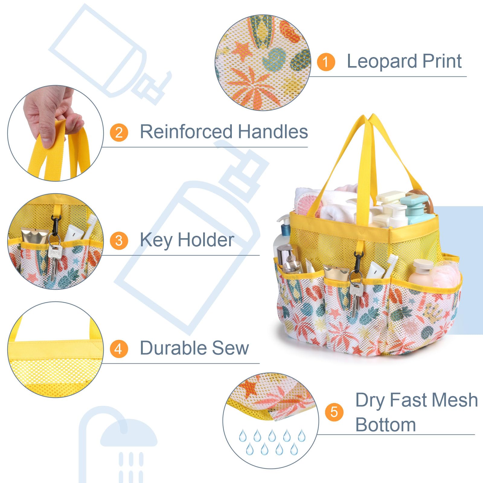 F-Color Shower Caddy Portable - Mesh Shower Caddy Bag Basket Tote For College Dorm Room Essentials Bathroom Gym Camp Quick Dry S