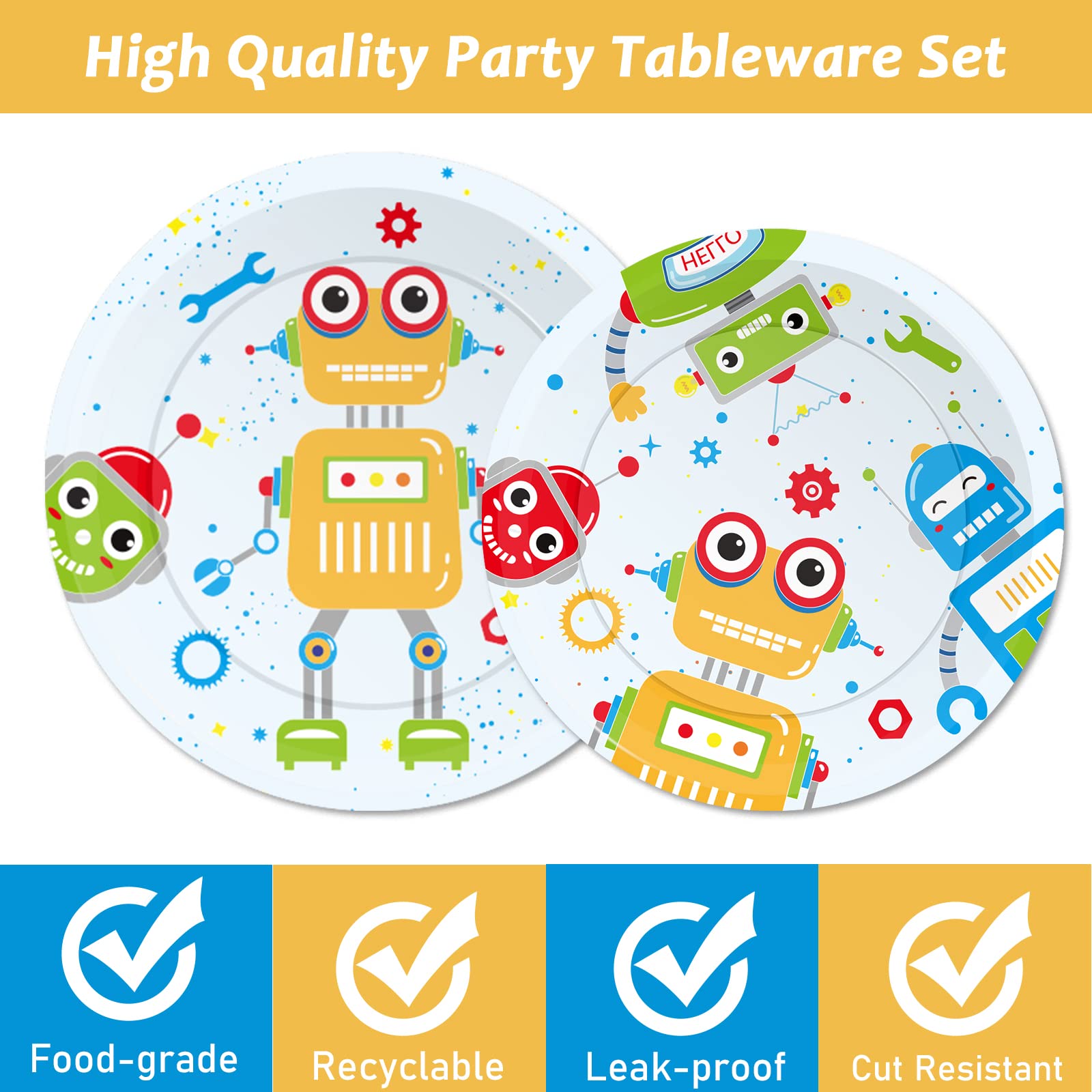 96pcs Robot Birthday Party Supplies Pack Robot Party Plates Napkins Forks Kit Disposable Tableware Set Robots Theme Party Baby Shower Decorations Favors For Boy  Serve 24