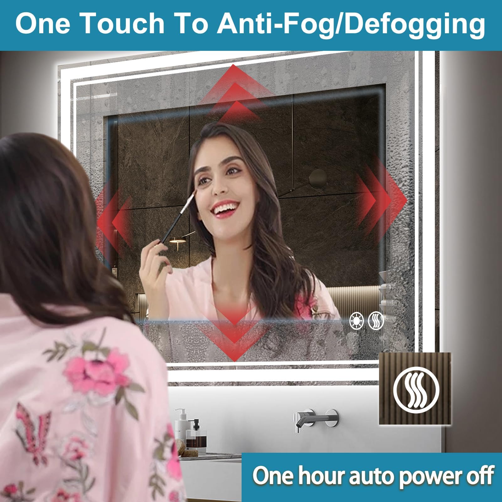 Getovin 32 X 32'' Led Bathroom Mirror Fogless Bathroom Mirror With Led Lights Stepless Dimmable 3 Colors Front And Backlit Led M