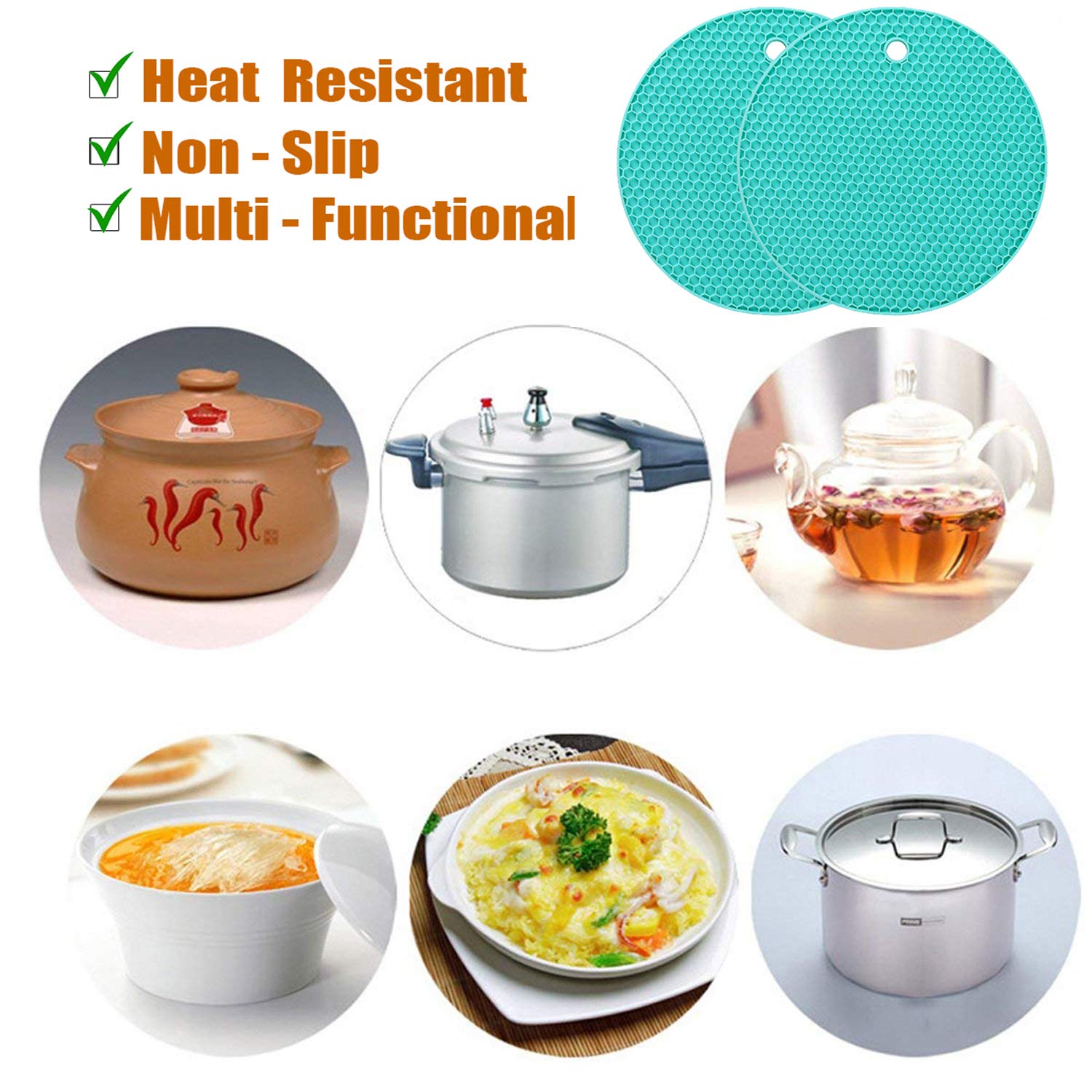 5 Pcs Round Silicone Trivets Pot Holder Mats,Extra Thick Heat Resistant Kitchen Countertop Mats,Honeycomb Rubber Hot Pads Trivet