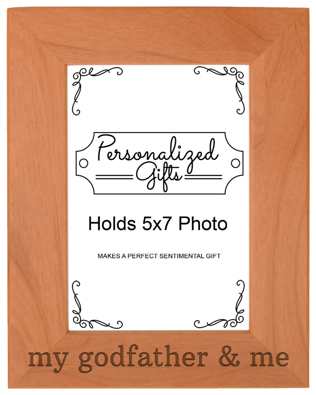 ThisWear Fathers Day Gifts for Godfather and Me Natural Wood Engraved 5x7 Portrait Picture Frame Wood