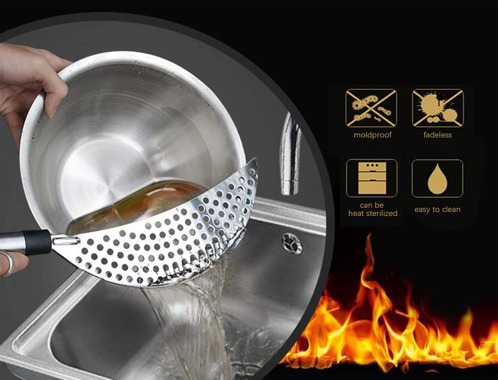 Auear, Grease Handheld Stainless Steel Pasta Strainer Insert Drainer For Different Pot Pan Kitchen Tools (1 Pack, Stainless Stee