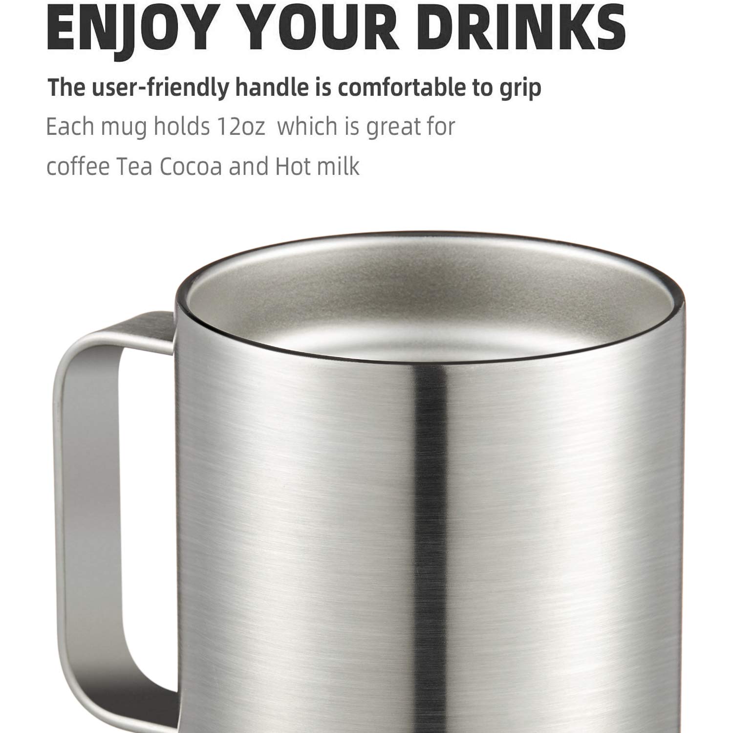 Meway 12Oz Coffee Mug With Handle,Stainless Steel Insulated Travel Tumblers With Sliding Lid,Double Wall Vacuum Camping Cup For