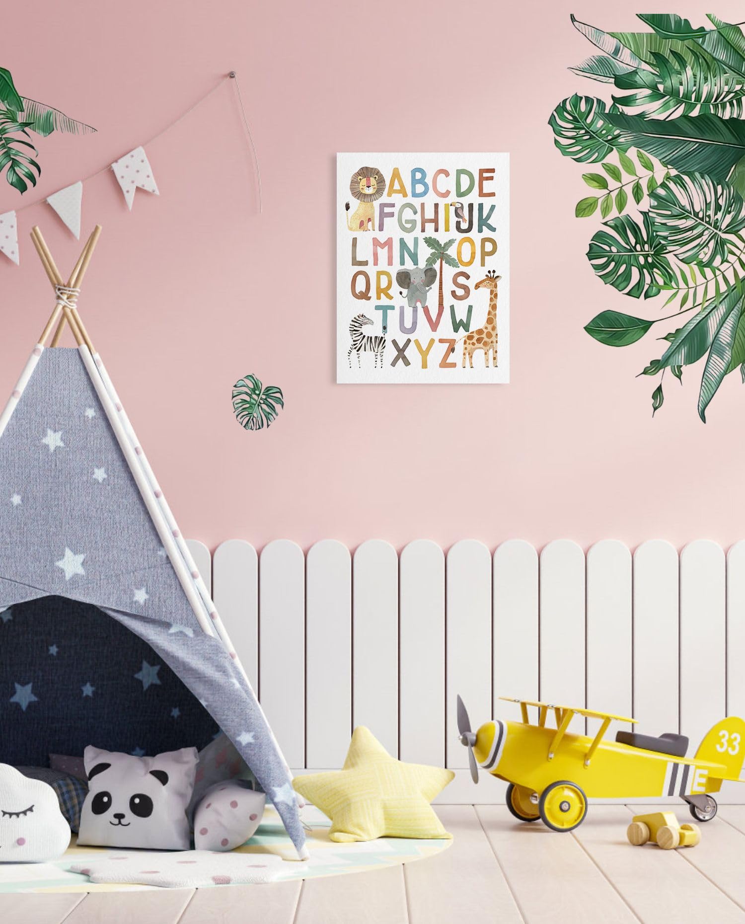 Abc Poster Nursery Wall Decor: Boho Alphabet Art For Classroom Wall, Safari Animal Kids Wall Art, Abc Letters Print Picture Fram