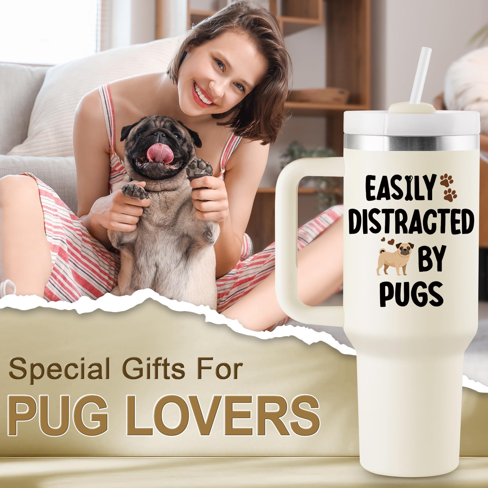 Rostanten Pug Gifts For Pug Lovers - Pug Gifts For Women - Pug Mom Gifts - Pug Themed Gifts - Pug Stuff - Pug Tumbler - 40 Oz Tr