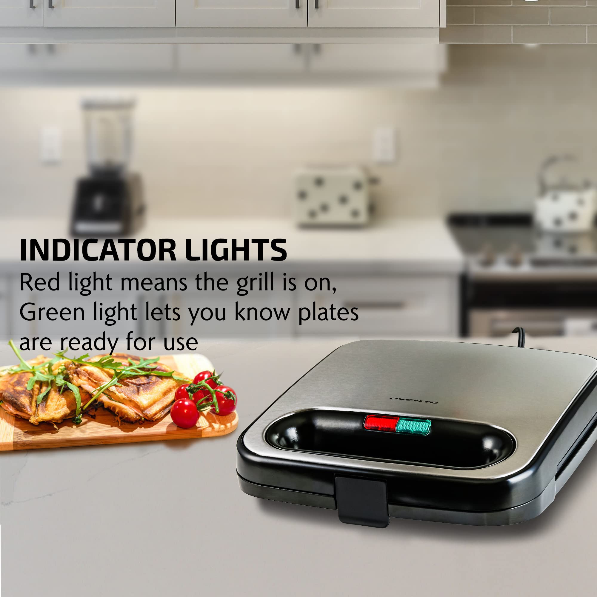 OVENTE Electric Sandwich Maker, Non-Stick Plates, Cool Touch Handle, Black GPS401B