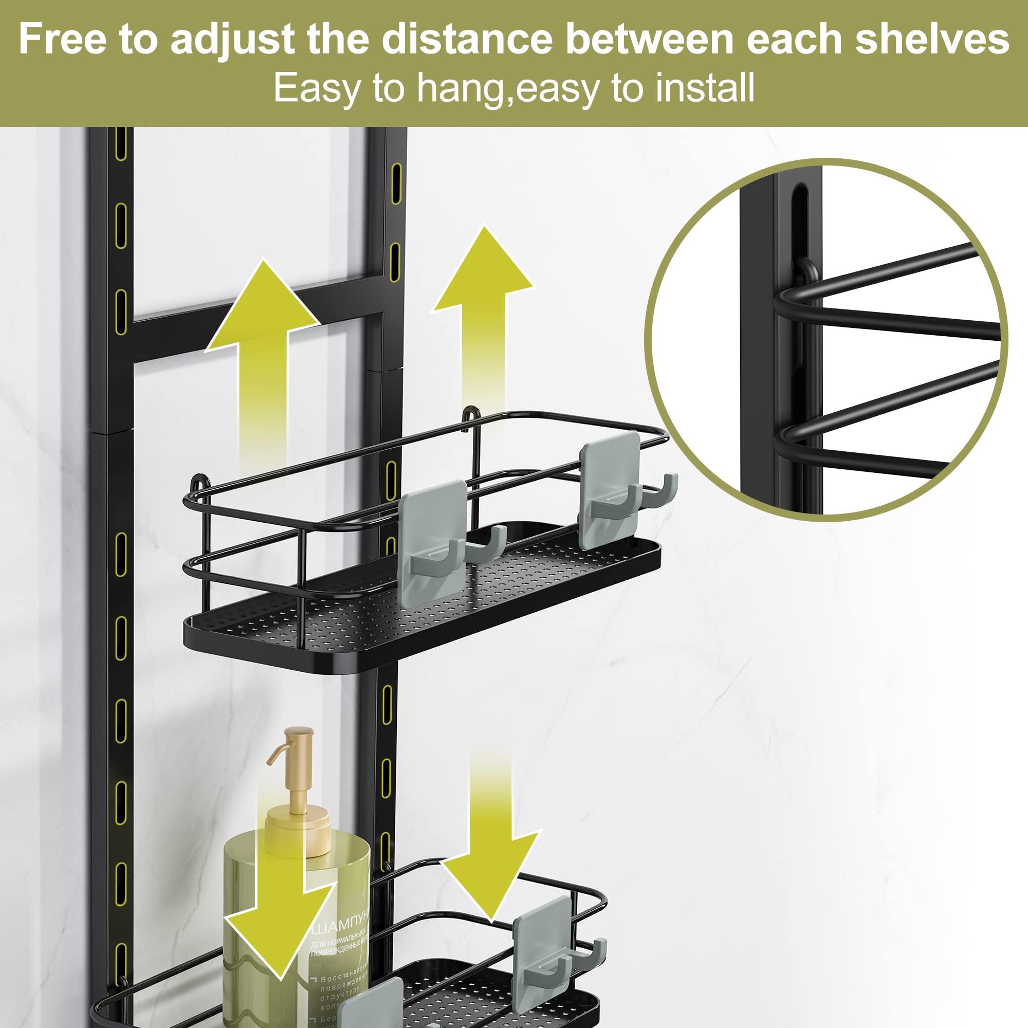 Orimade Adjustable Hanging Over The Shower Door Caddy,Bathroom Organizer Shelf Storage With 4 Hooks For Razor,No Drilling Rustpr
