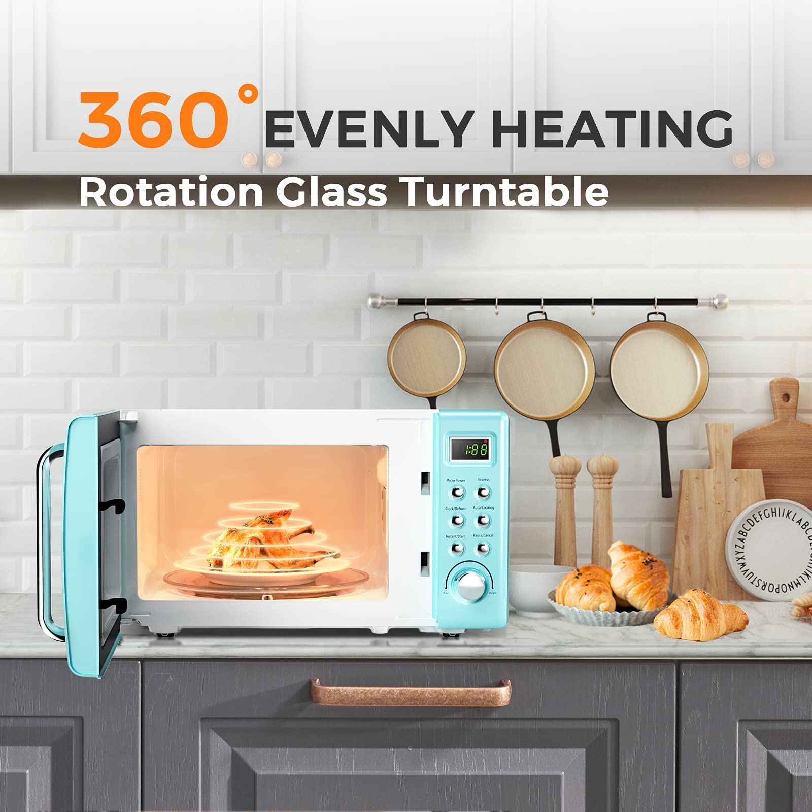 Arlime Small Microwave, 0.7Cu.Ft 700 Watt Countertop Microwave With 5 Micro Power Defrost & Auto Cooking Function, Stainless Ste