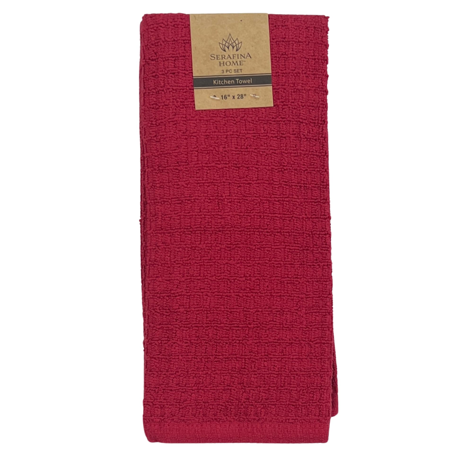 Red Waffle Kitchen Dish Towels 100% Cotton Cloth Soft Cleaning Drying Absorbent Terry Box Loop: Set Of 3 Multipurpose For Everyd