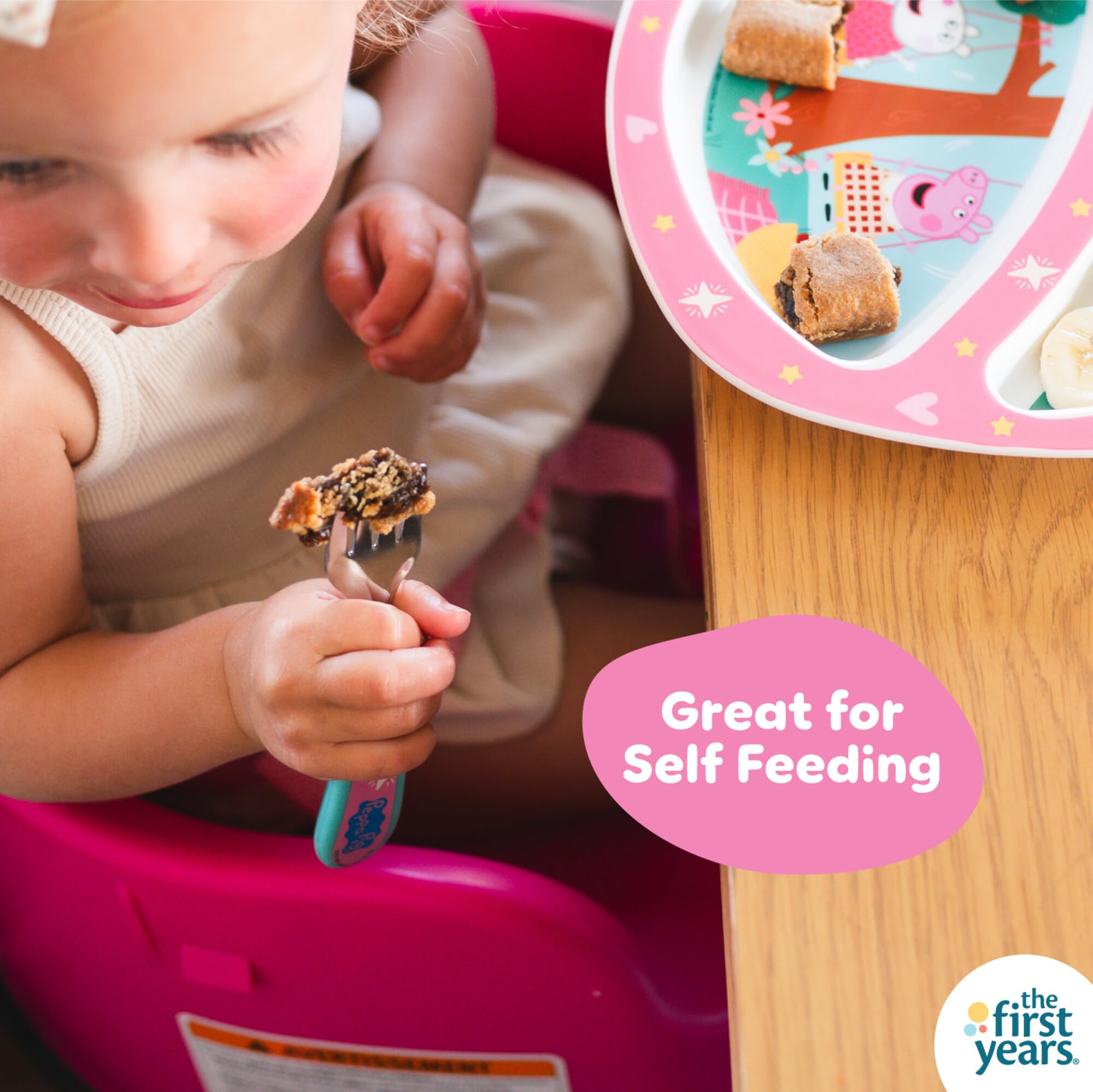 The First Years Peppa Pig Toddler Dinnerware Set - Includes Toddler Plate, Divided Bowl, and Toddler Utensils - Dishwasher Safe