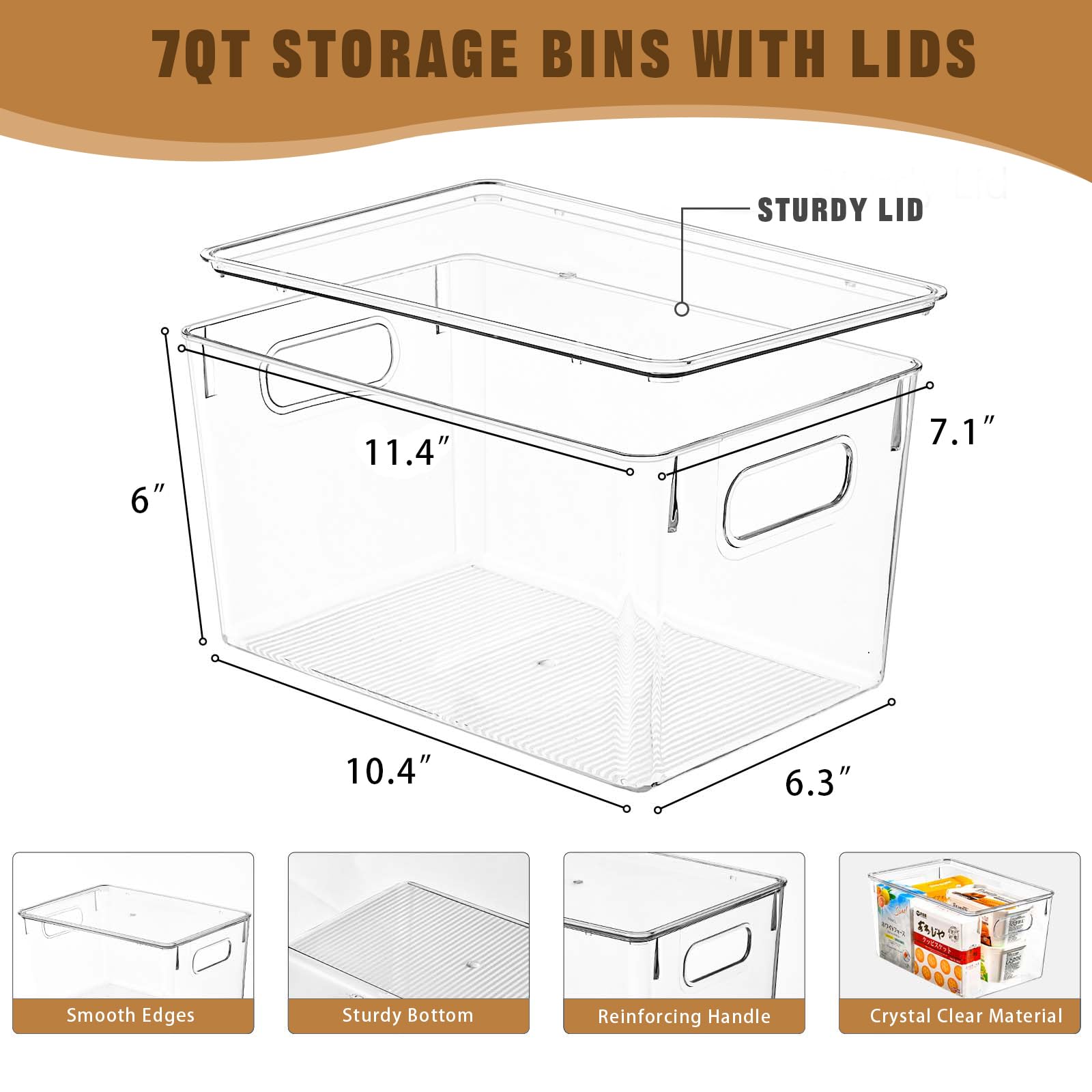 6 Pack Clear Storage Bins With Lids, 7 Quart Stackable Storage Boxes For Storage And Organization, Plastic Storage Containers Wi