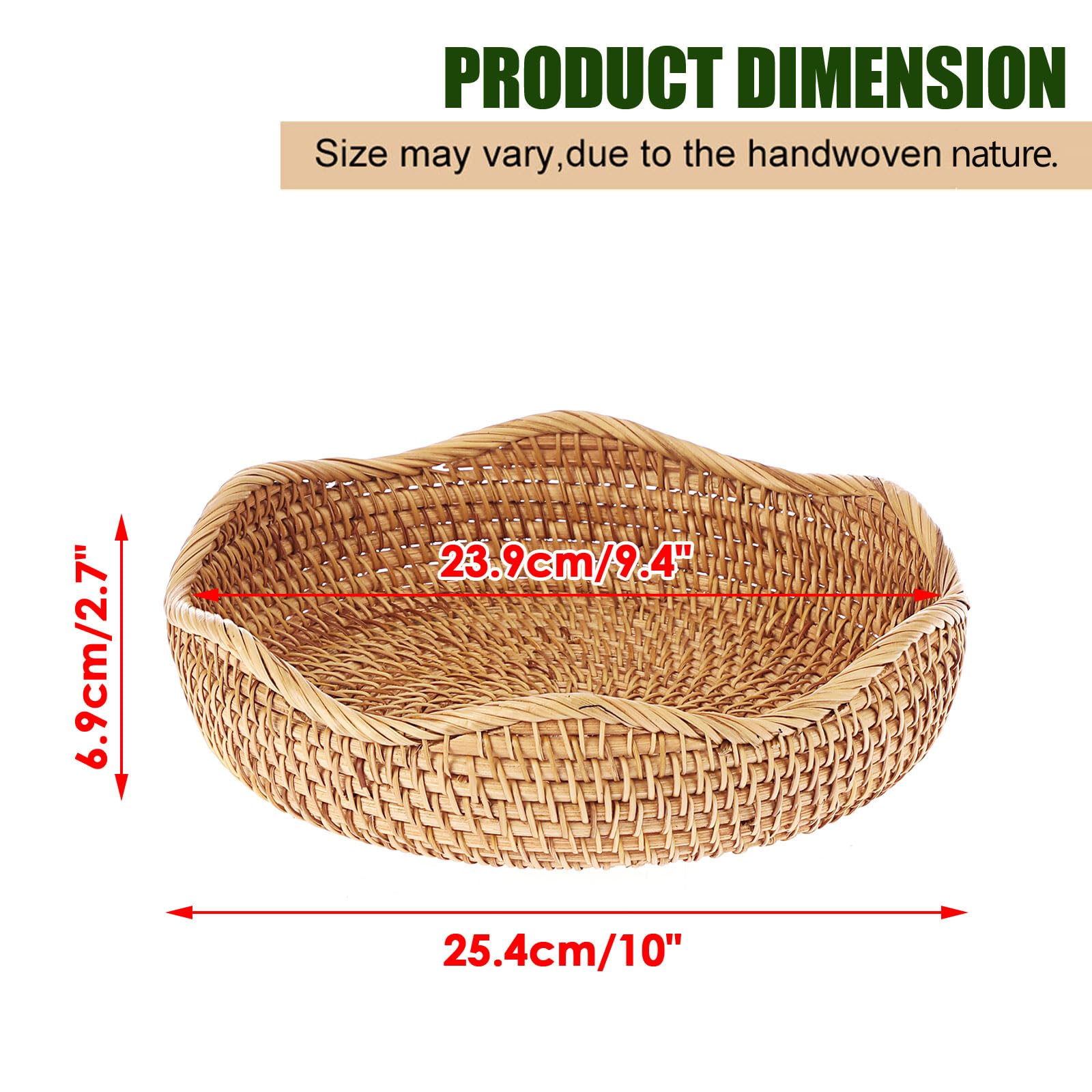 Hipiwe Natural Rattan Tray Wicker Storage Bowls Hand Woven Basket Tray for Bread Fruit Key Round Fruit Baskets for Kitchen Entry