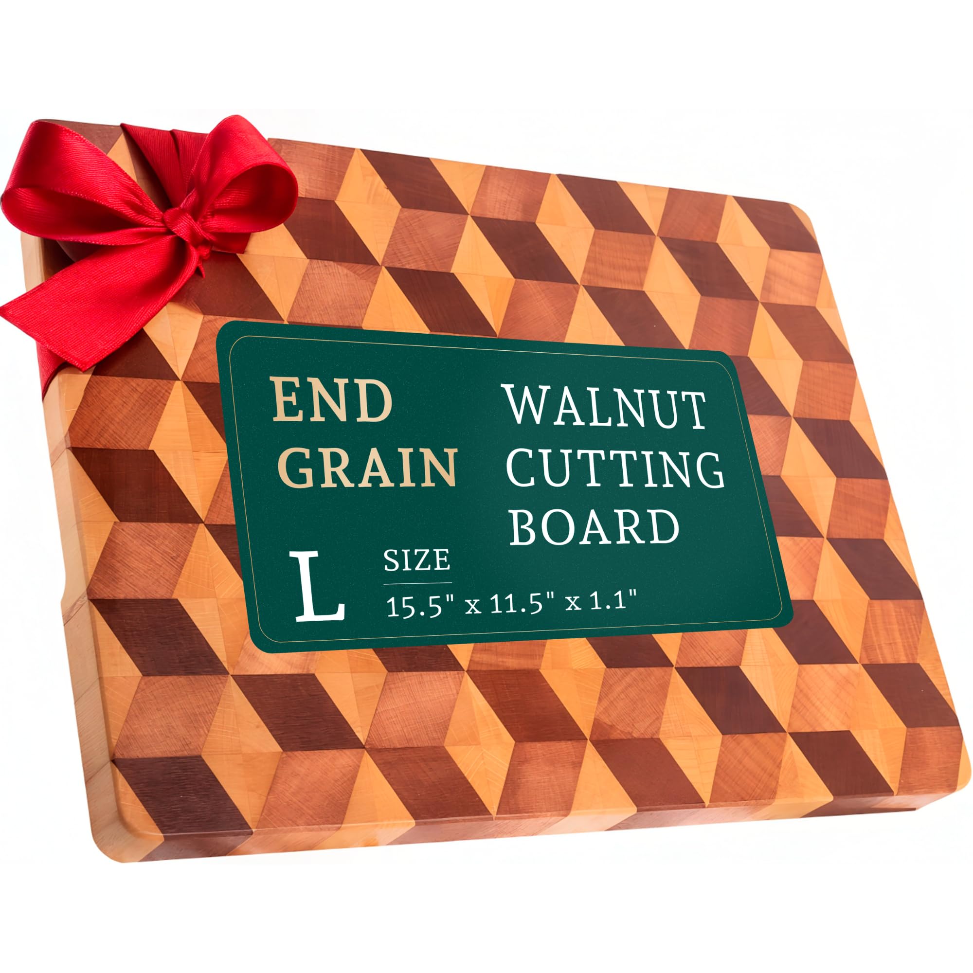 End Grain Wooden Cutting Board for Kitchen 15.5x 11.5  Walnut Hardwood Chopping Block with Non Slip Grips  Ideal for Charcut
