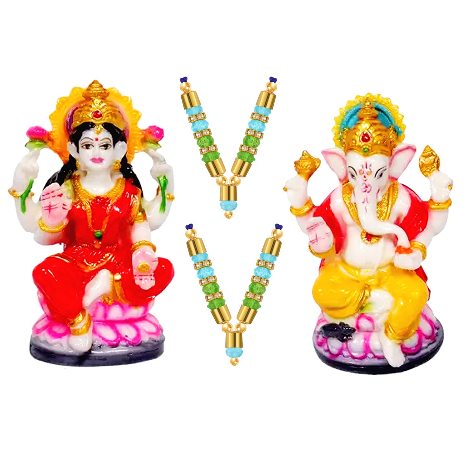 Kitlyn Maa Lakshmi With God Ganesh Resin Murti, Laxmi Ganesh Murti For Home Decor Decorative Showpiece - 12 Cm (Polyresin, Multi