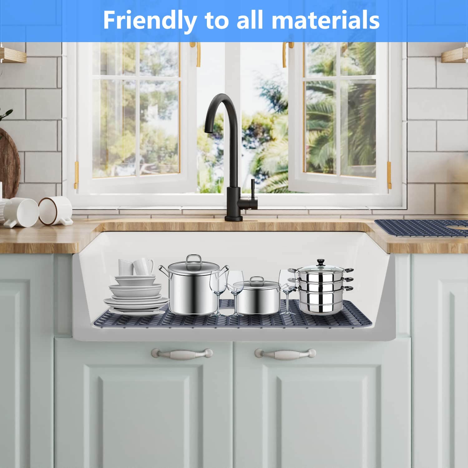Silicone Sink Protectors for Kitchen  JIUBAR 28.4''x 15.2'' Sink Mat Grid for Bottom of Farmhouse Stainless Steel Porcelain Sink.(Grey)