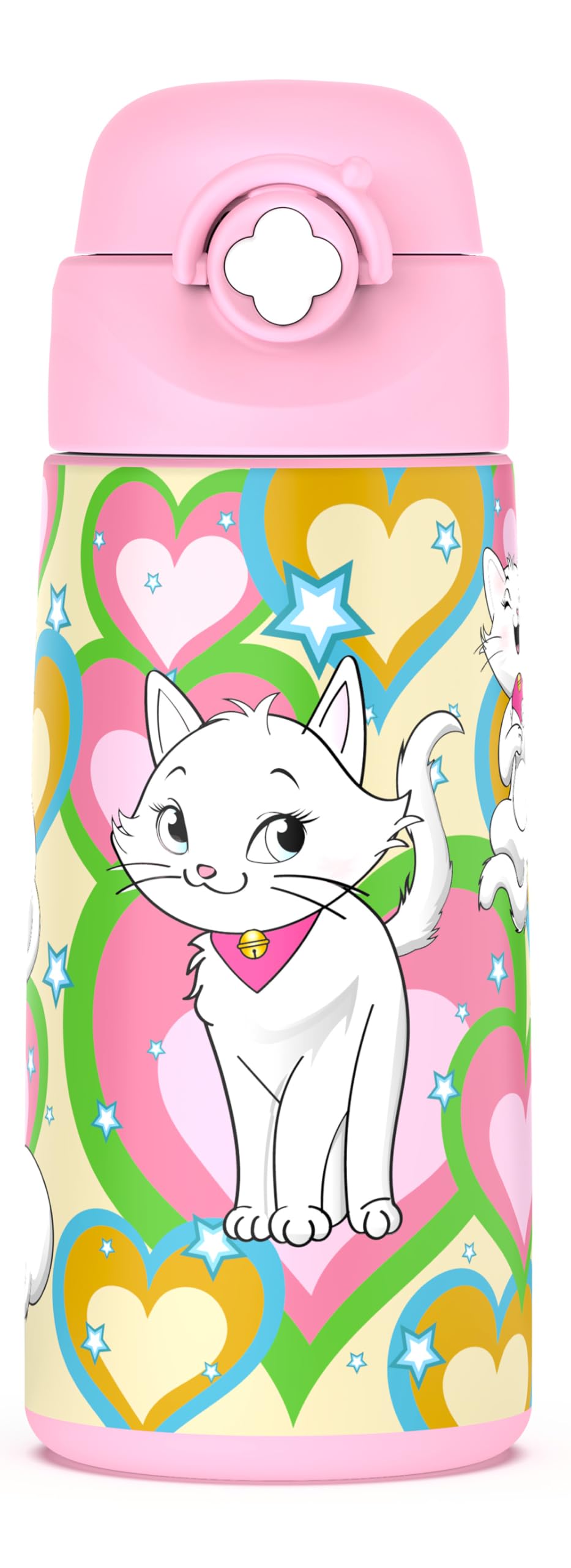 Ntswasd Girls Insulated Water Bottle with Covered Pop-Up Straw,16 oz Kids Cups with Stainless Steel Leak Proof for School Pink(C