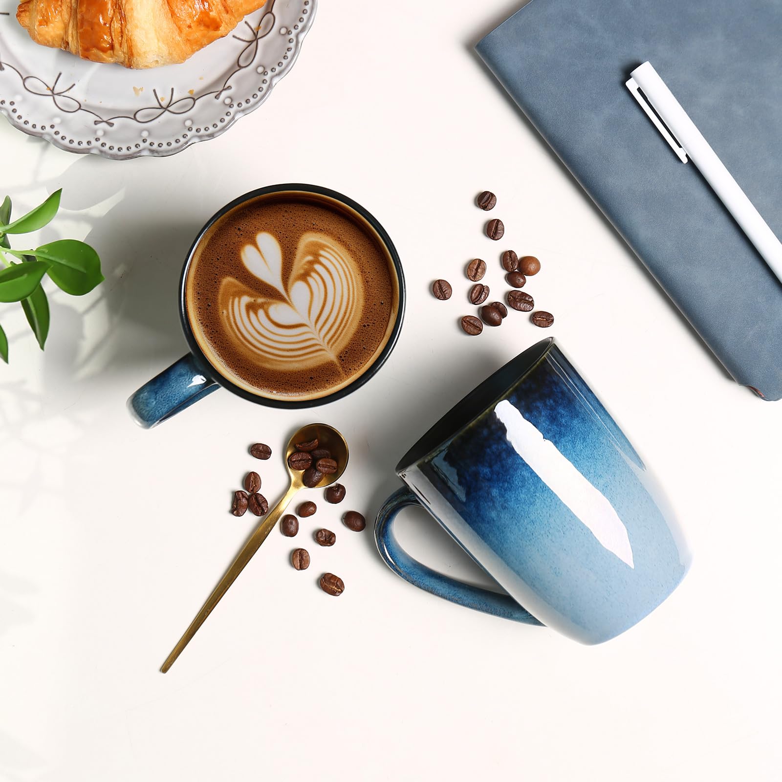 MONITO 14 OZ Coffee Mugs Set of 6, Modern Large Ceramic Coffee Mugs Set with handle for Tea/Latte/Milk/Cocoa, Funny Tea Cups for