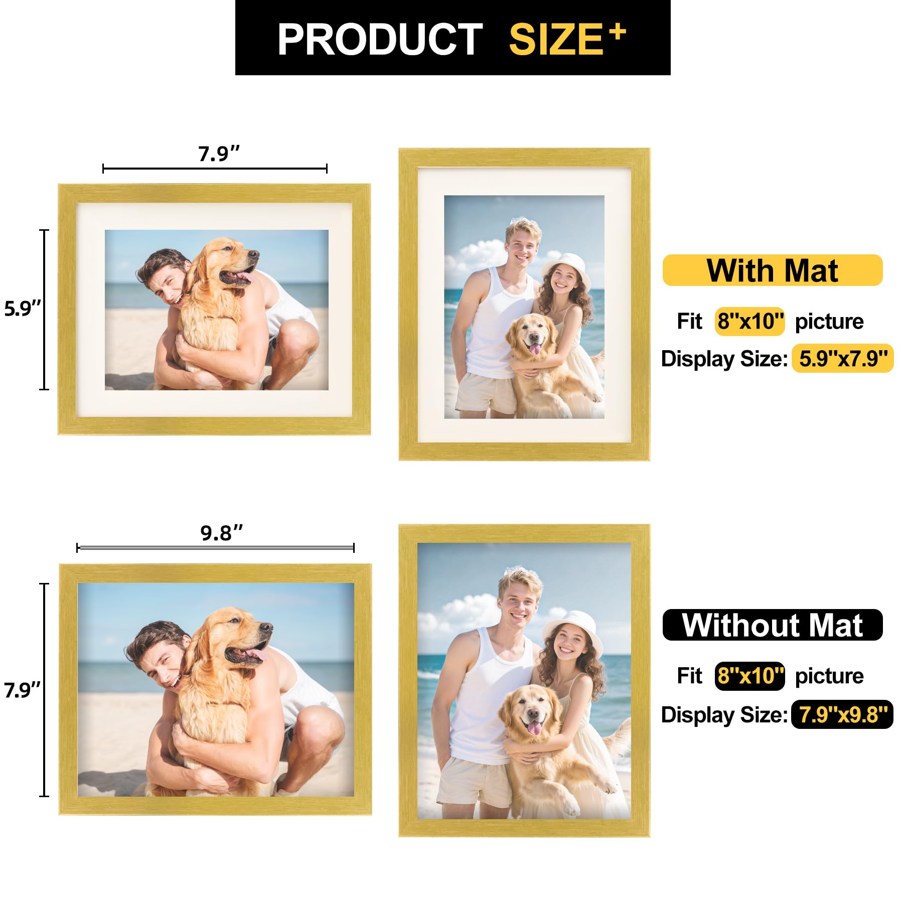 TOFOREVO Picture Frames 8x10 Set of 2 Distressed Gold Wood Grain Photo Frame for Gallery Wall Mounting or Tabletop Display