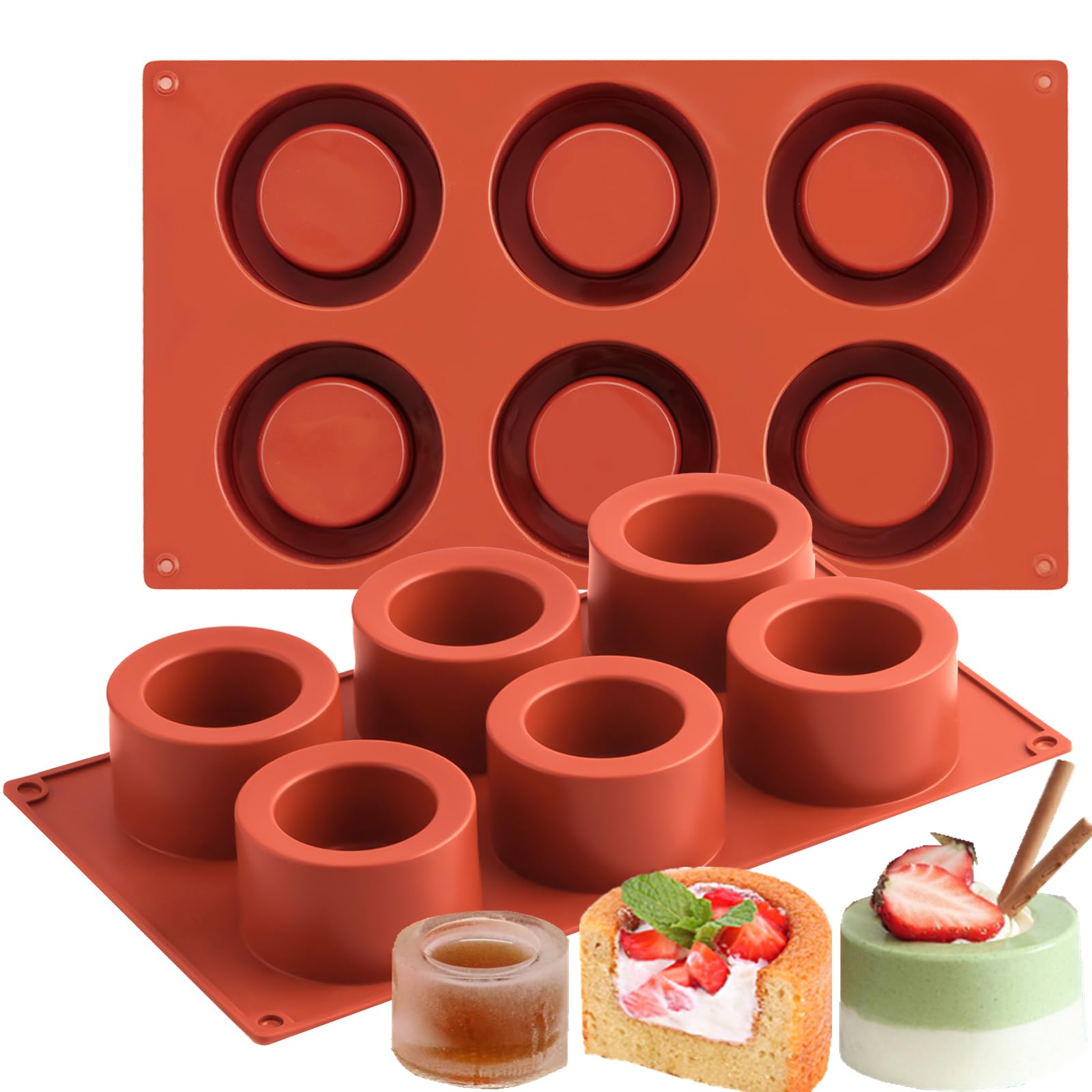 Joersh 2Pcs Cookie Shot Glass Mold 6-Cavity Round Silicone Mold For Chocolate, Candy, Pudding, Mousse Dessert, Ice Shot Glass Mo