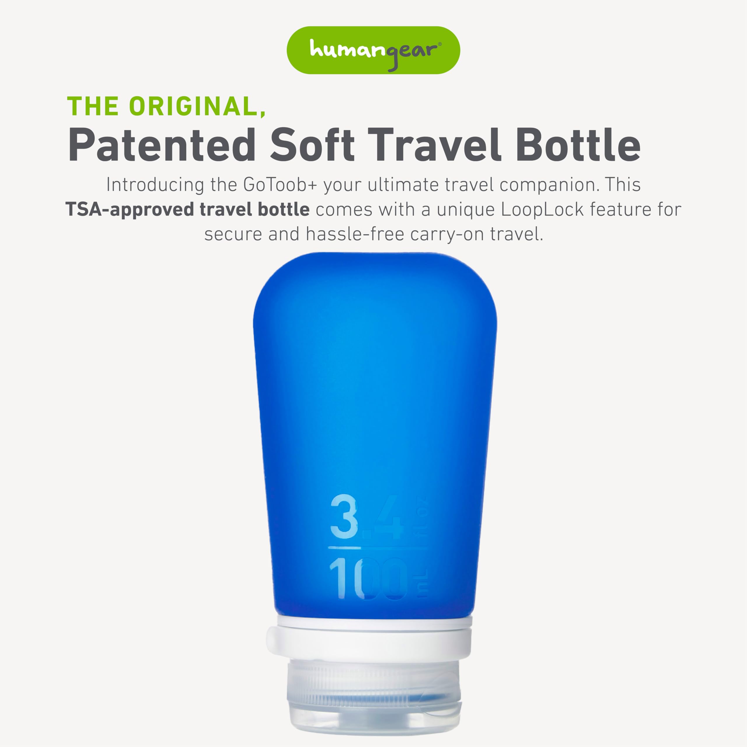 Humangear Gotoob+ (Large) | Refillable Silicone Travel Bottle | Locking Lid | Food-Safe Material | Dark Blue, Large (3.4 Fl.Oz.;