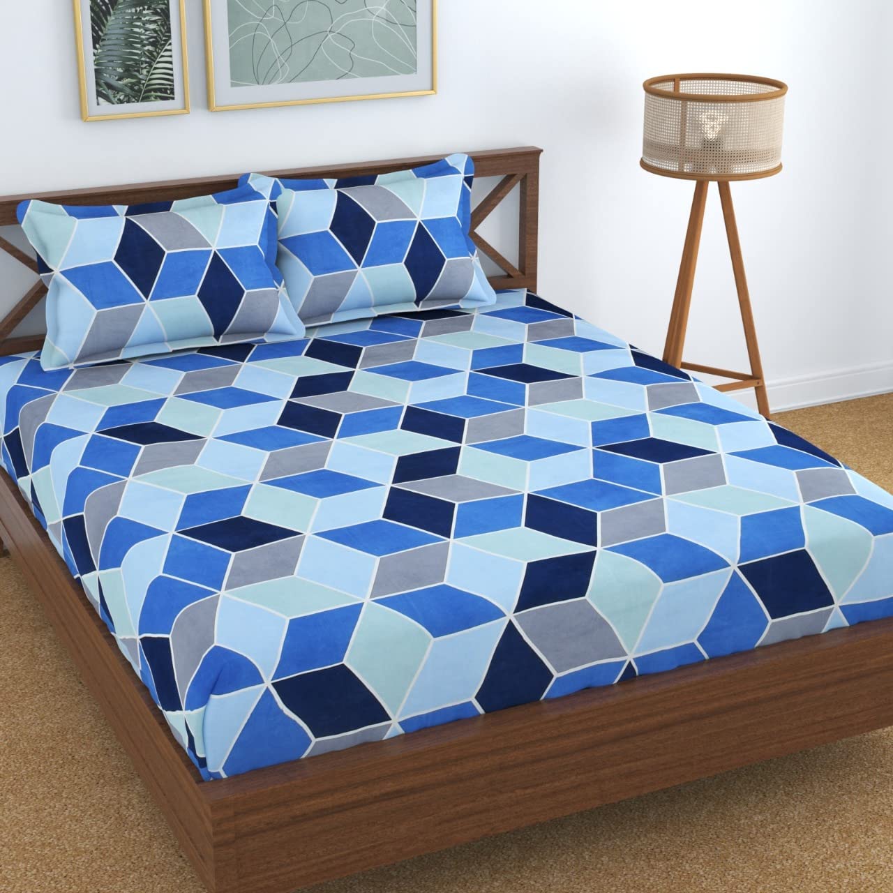 Kawi Cotton Blend Elastic Fitted Bedsheet Queen Size Double Bed (78 X 72) - Football Print