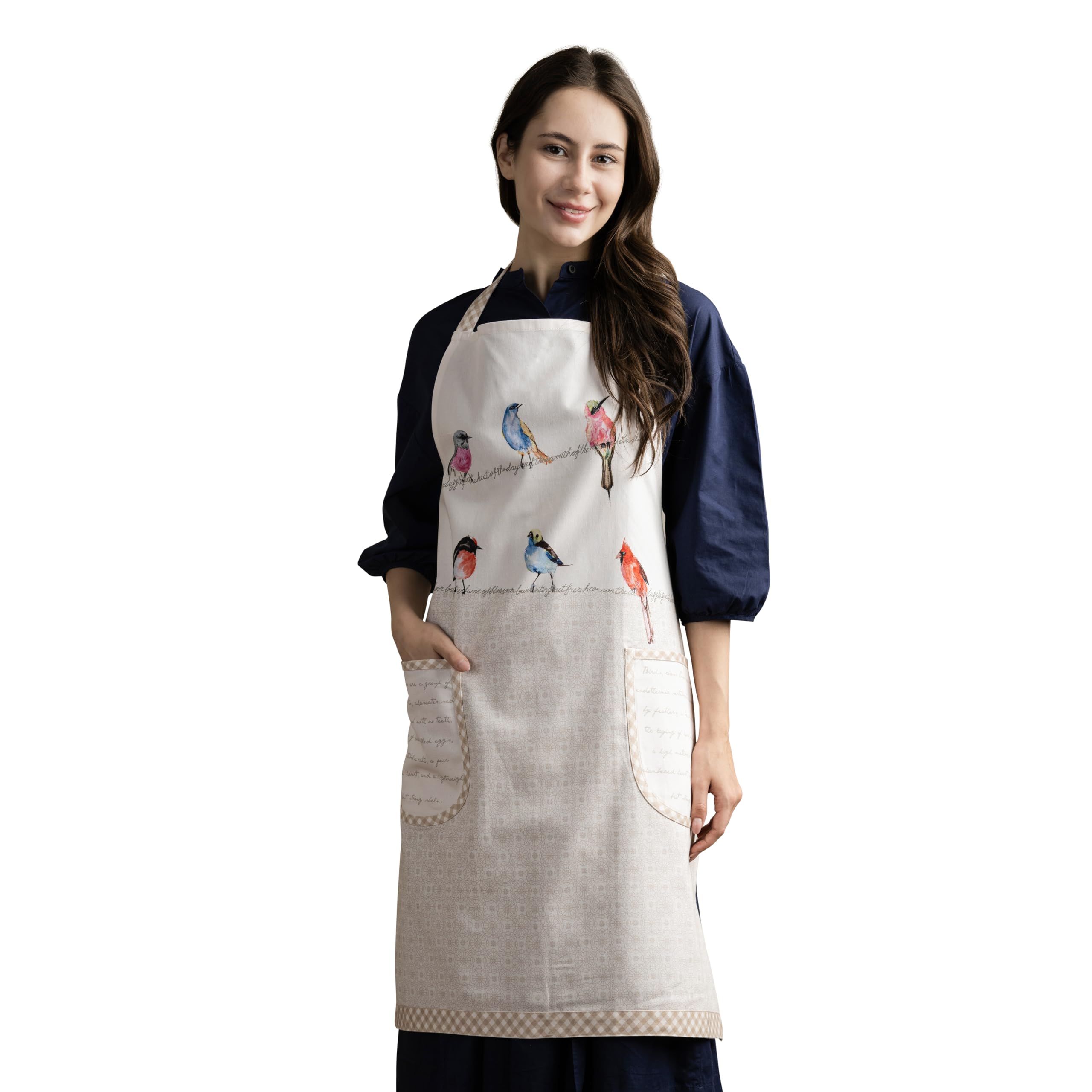 Maison d ' Hermine Birdies on Wire 1 Piece 100% Cotton Apron with an Adjustable Neck & Two Side Pockets with Long Ties for Women/Men Chef (27.50 ''x31.50 '')