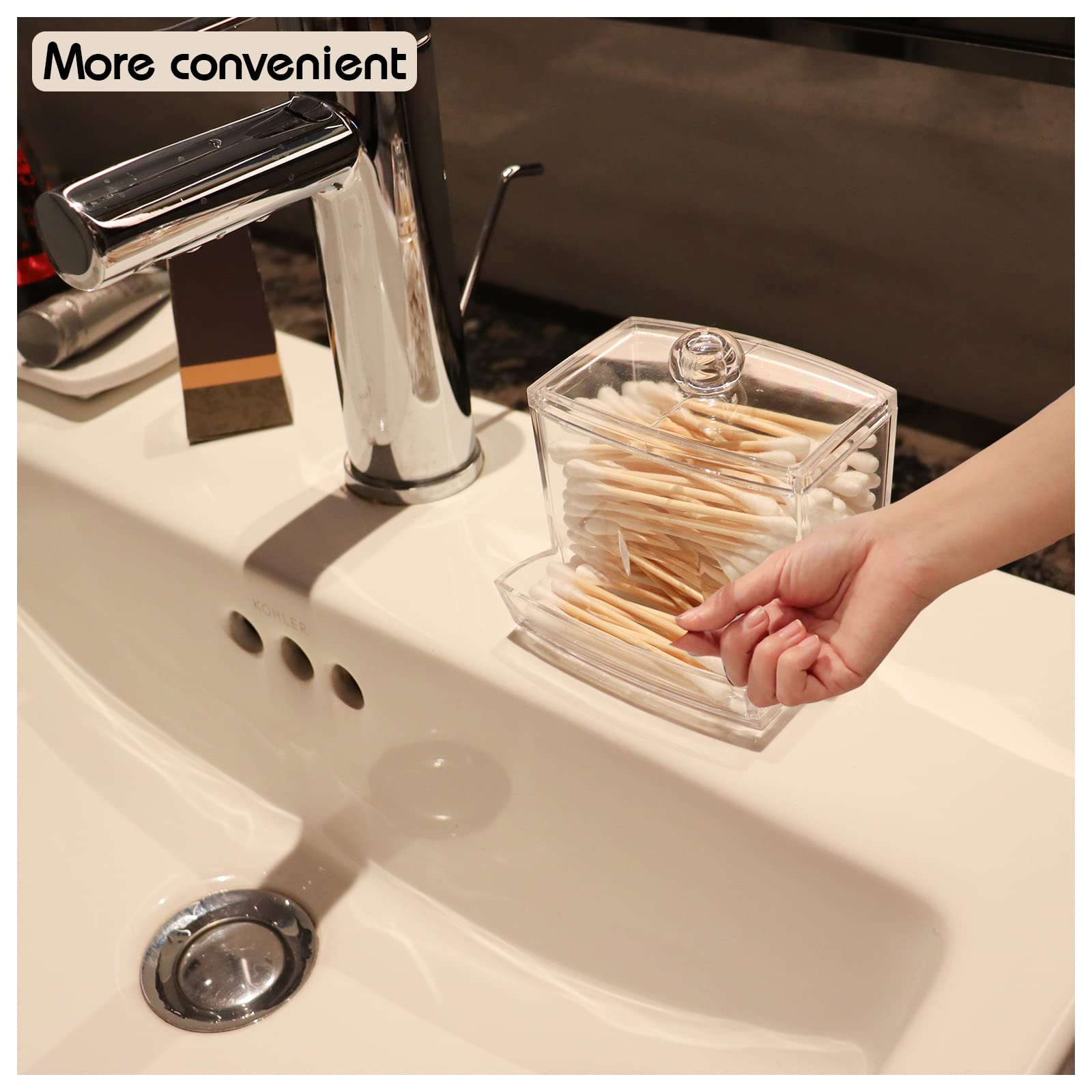 Qihomy Square Cotton Swab Storage Container - Transparent Apothecary Jars With Lids Unbreakable Cotton Ball Qtip Holder With 2 T