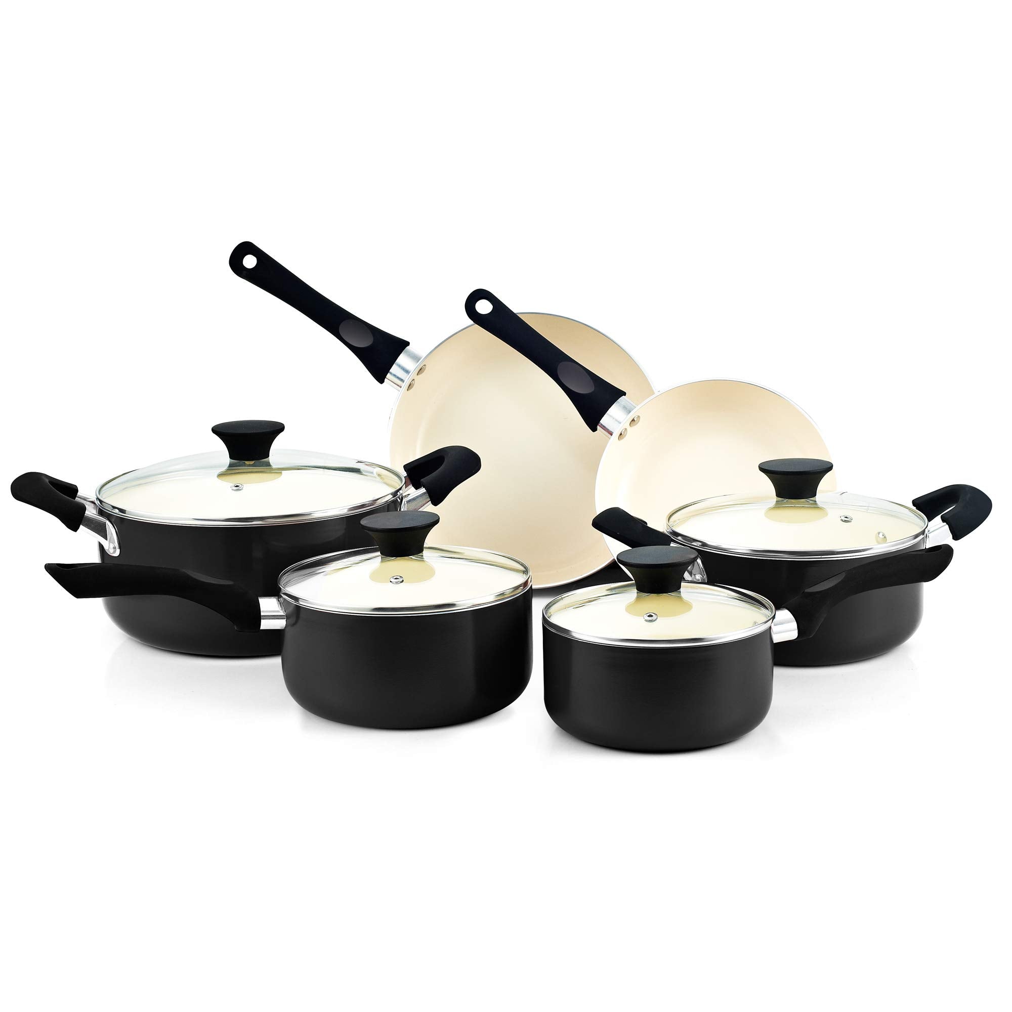 Cook N Home Pots And Pans Set Nonstick, 10 Piece Ceramic Cookware Sets, Kitchen Non Stick Cooking Set With Saucepans, Frying Pan
