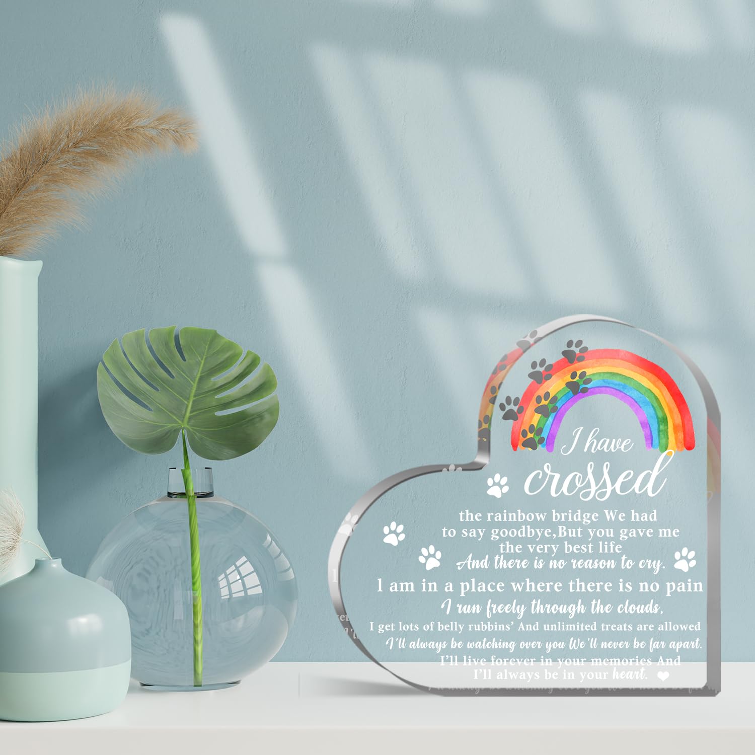 Pet Memorial Gifts, Sympathy Gifts for Loss of Dog Cat, Pet Sympathy Gifts, Pet Memorial Acrylic Rainbow Bridge Decorations, Ber