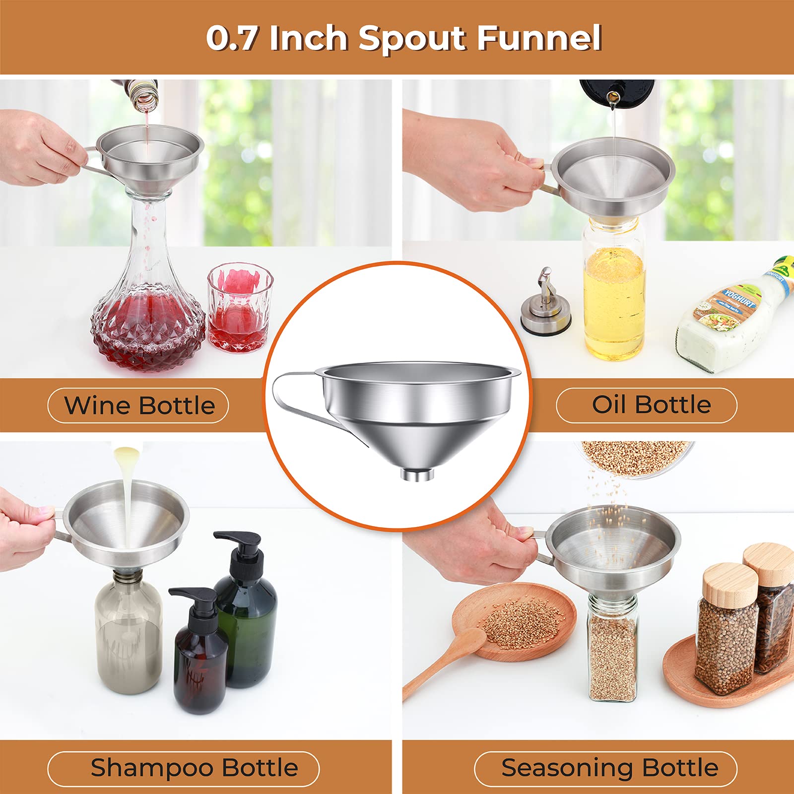 Pisol Canning Funnel For Wide Mouth And Regular Mason Jars, Stainless Steel Kitchen Use Funnels With Strainer For Filling Bottle