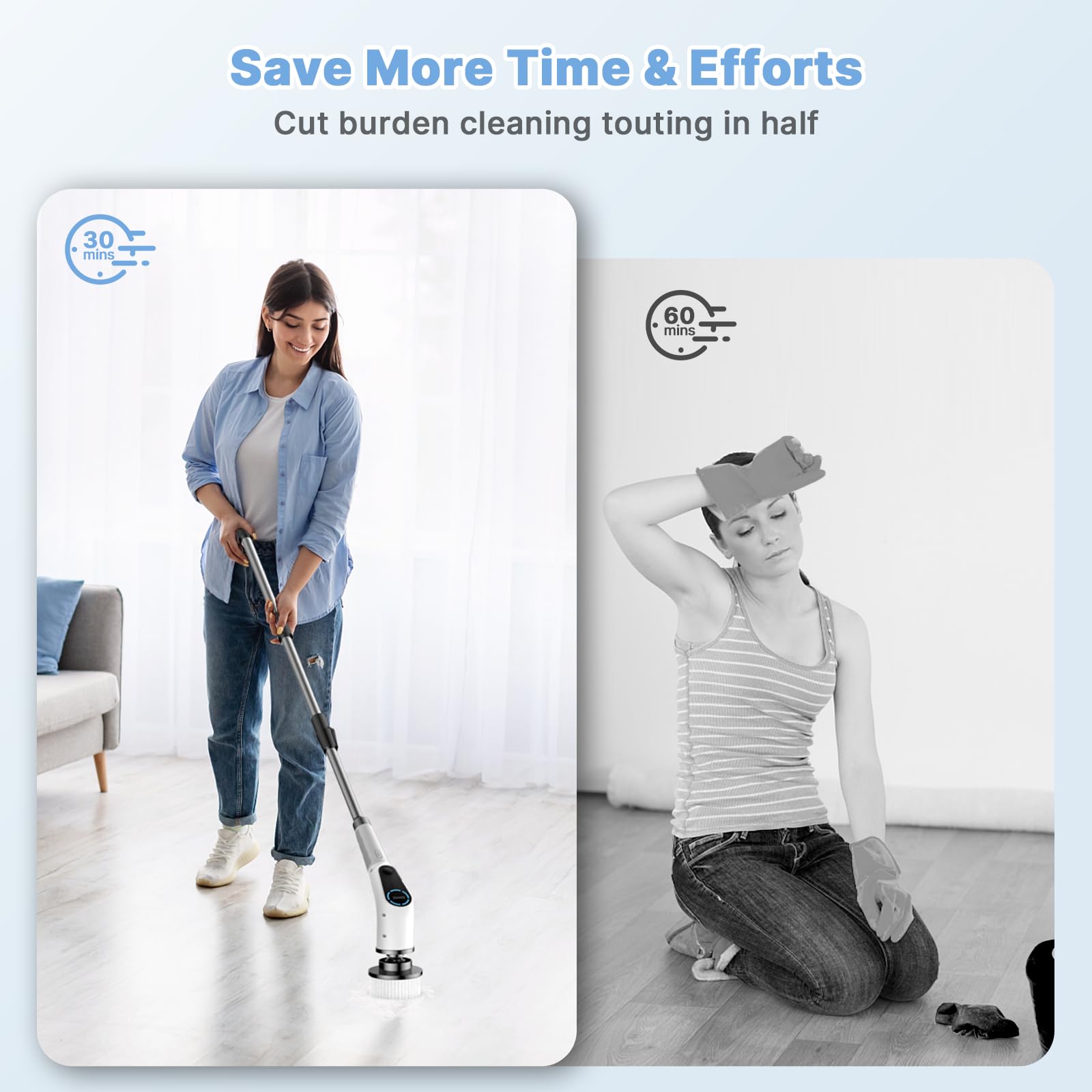 Dovety Cordless Electric Spin Scrubber with 8 Brush Heads, Adjustable Speed, White, Model CB-02