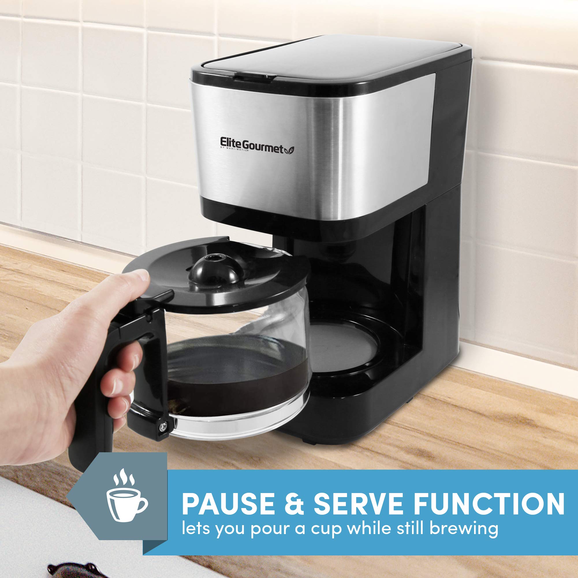 Elite Gourmet Ehc9420 Automatic Brew  Drip Coffee Maker, With Pause N Serve, Reusable Filter, Onoff Switch, Water Level Indicato