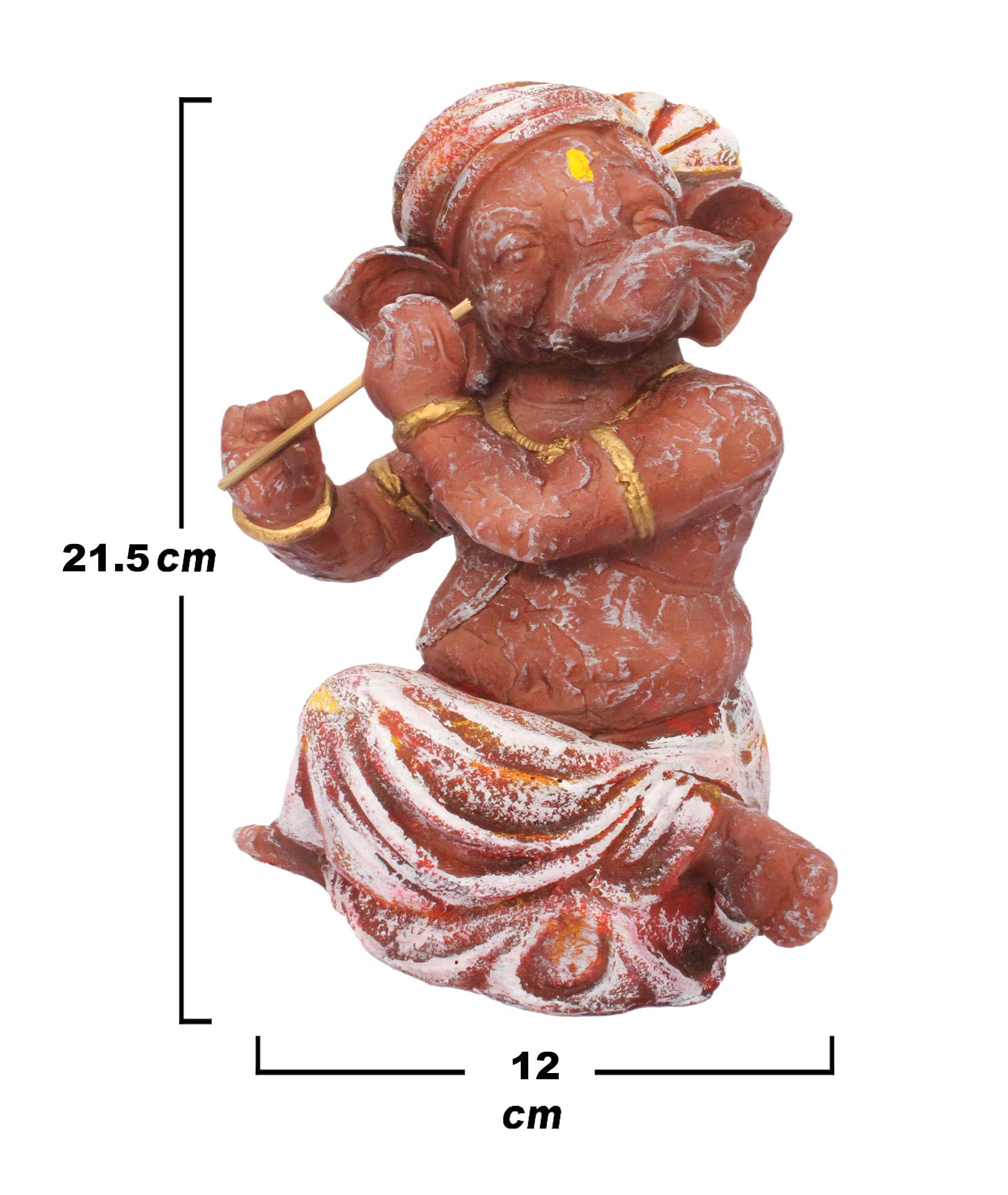 Kd Hub Lord Ganesh Idol For Home Decor & Office - Flute Muscial Ganesh Murti - (22 Cm) (Brown)(Medium Size)