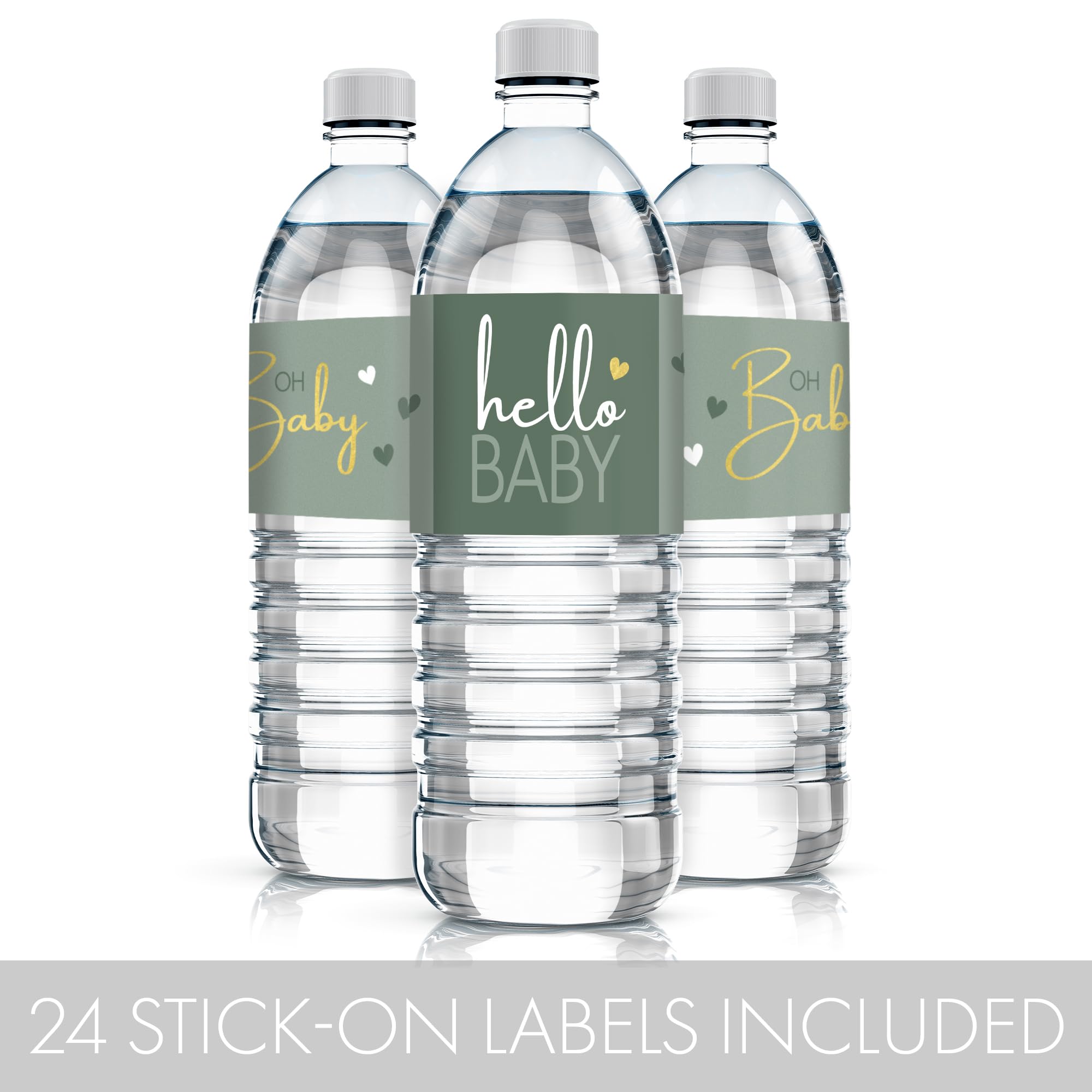 Distinctivs Green And Gold Baby Shower Water Bottle Stickers, Greenery Sweet Baby Waterproof Wrappers - 24 Stickers