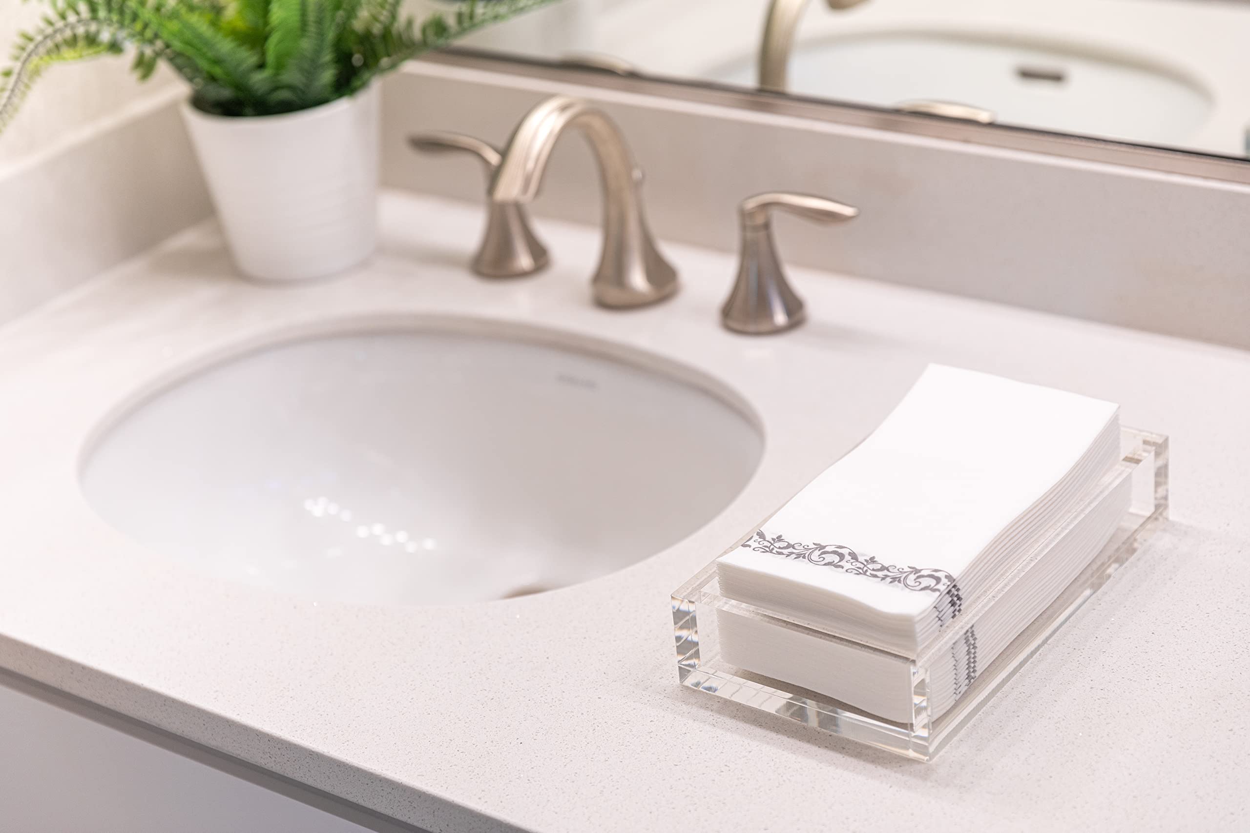 AH AMERICAN HOMESTEAD Disposable Paper Hand Towels for Bathroom Decorative - White Linen-Like Paper Napkins - Ideal For Guest Bathroom Dinner Party Or Wedding (Silver Vintage  100)