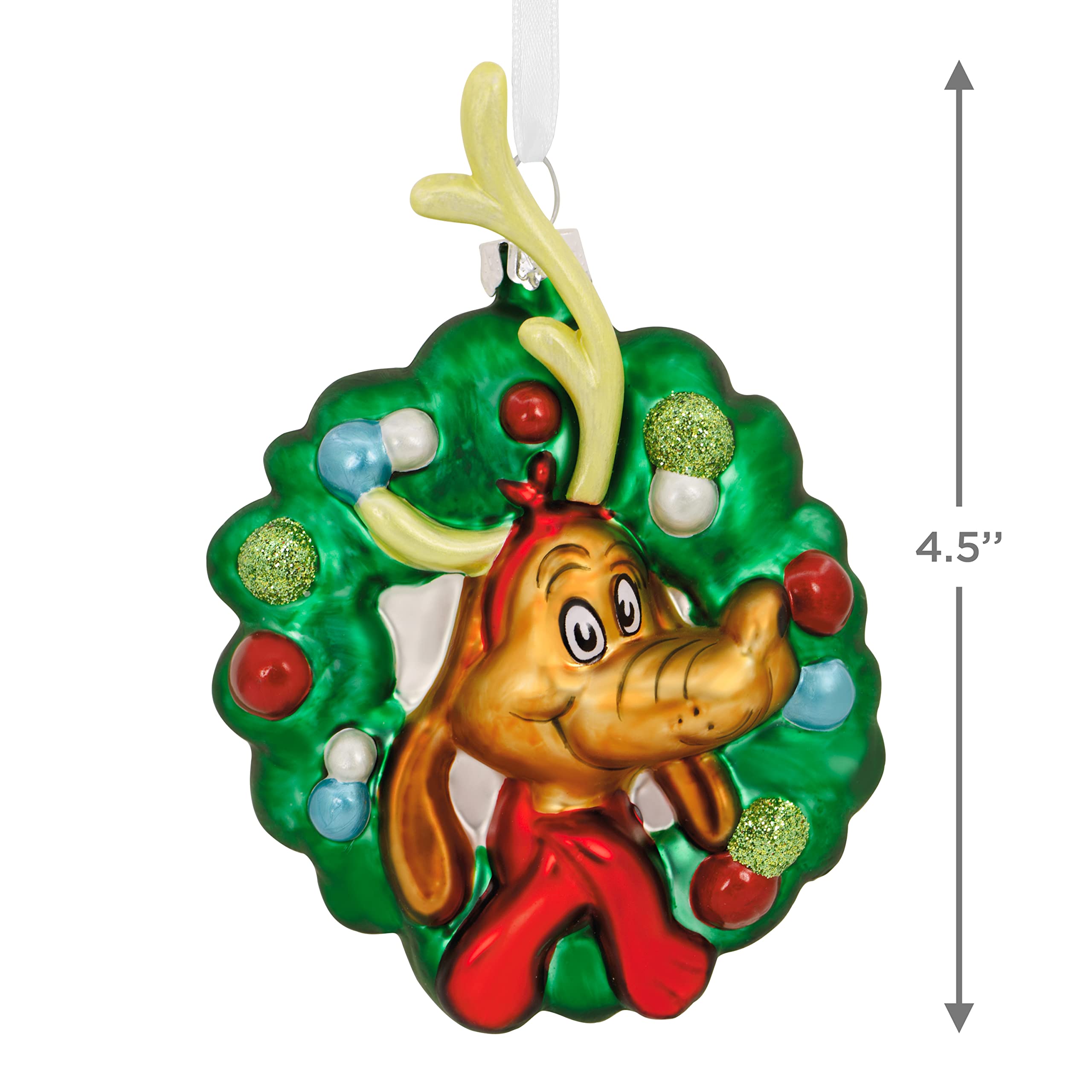Hallmark Dr. Seuss How The Grinch Stole Christmas! Max in Wreath Blown Glass Christmas Ornament (0003HCM1055)