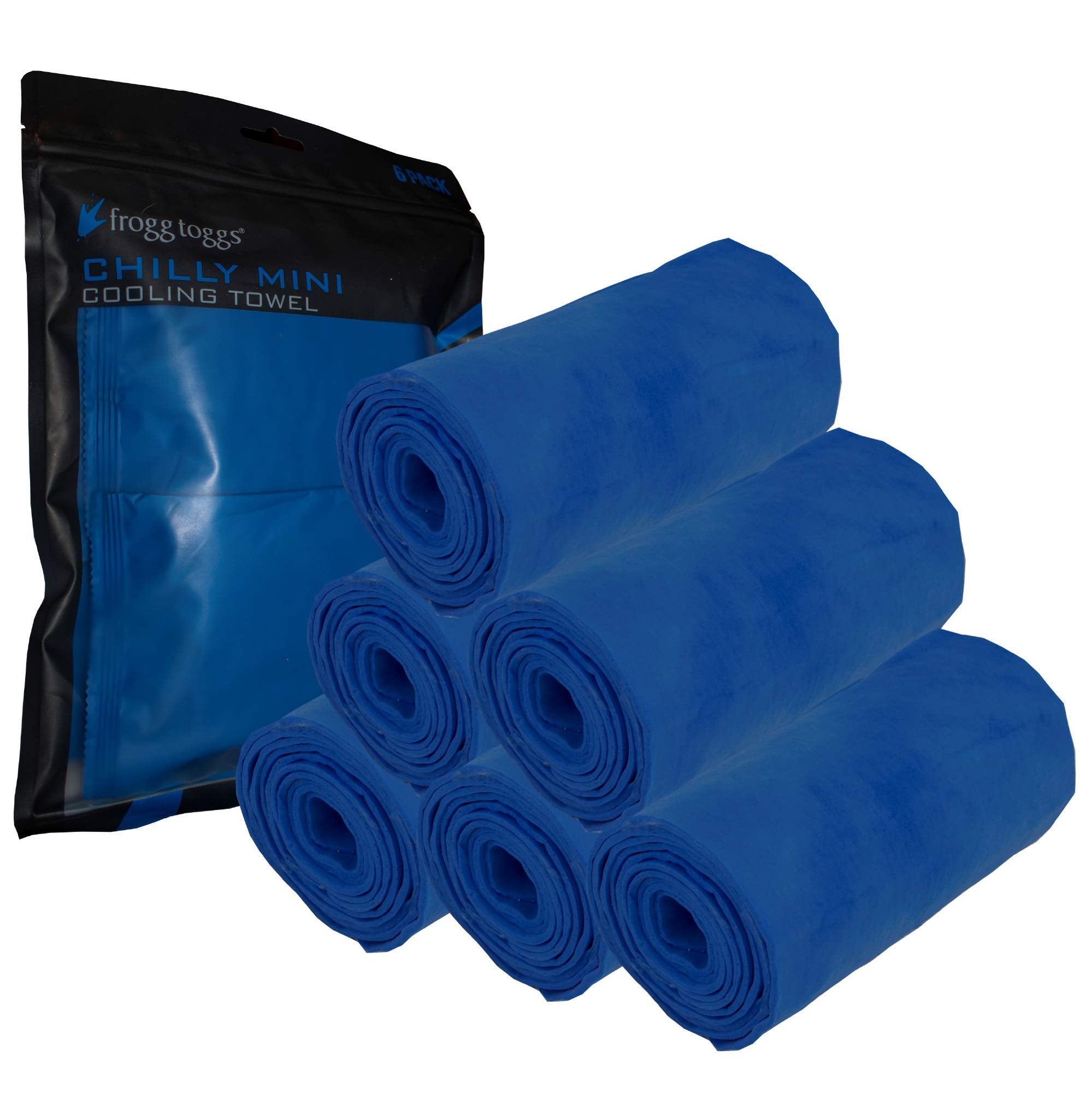 Frogg Toggs Chilly Mini Cooling Neck Towel, Blue- 29''X3'', Pack Of 6