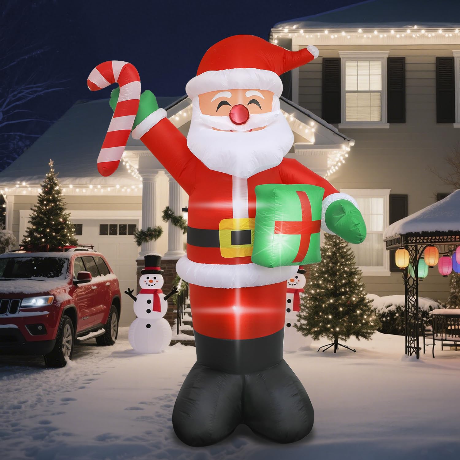 Kerithsoco 8 FT Christmas Inflatable Santa Claus with Candy and Gift Box Outdoor Decor, Christmas Blow Up Waterproof Xmas Decora