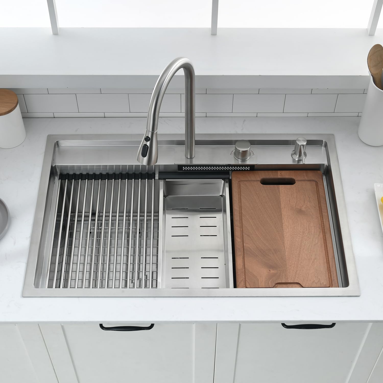 33 Inch Drop In Kitchen Sink Splash Guard Waterfall Workstation - Vokim 33X22-Inch Single Bowl Sink 16 Gauge Stainless Steel 10'