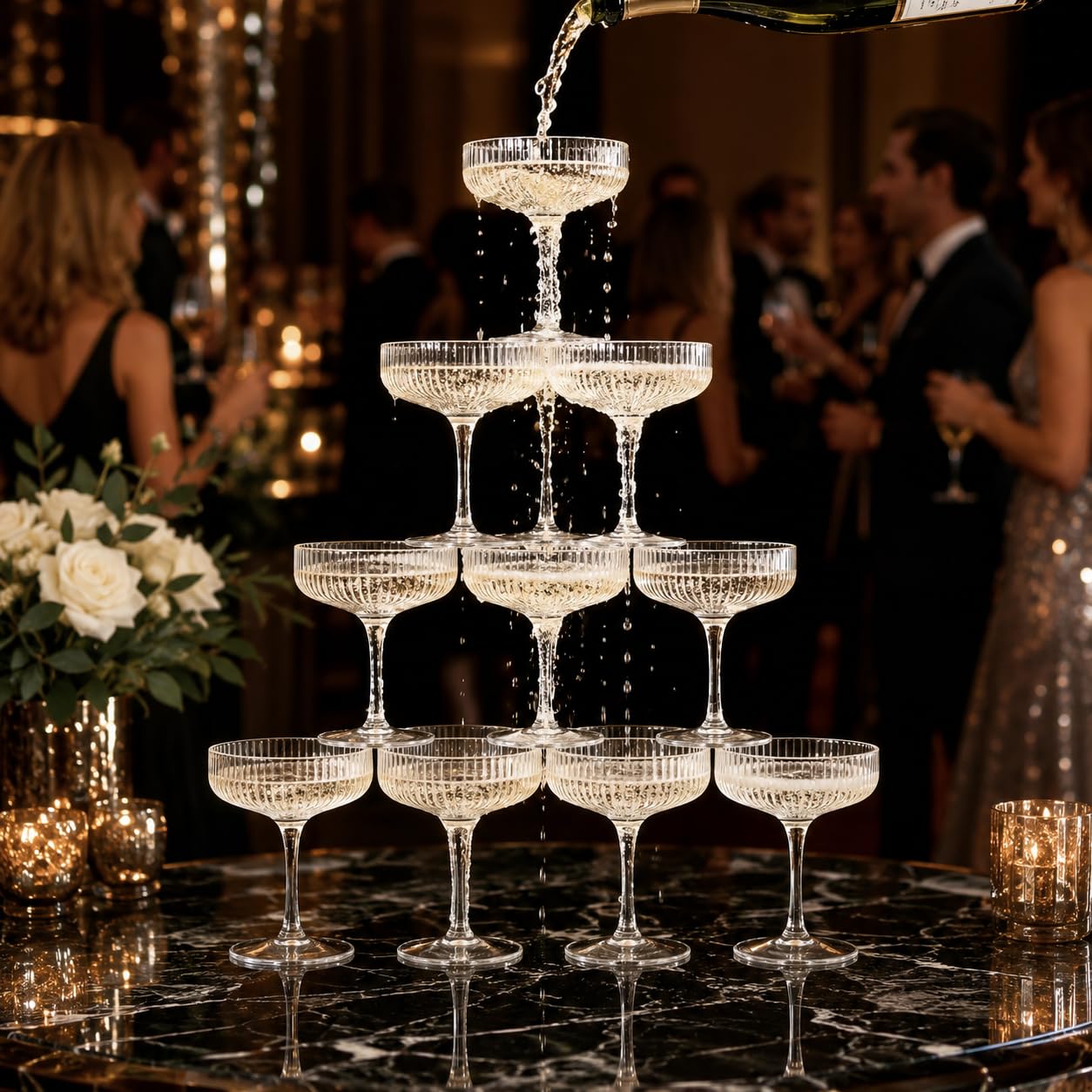 Como Ribbed Champagne Coupe Cocktail Glassware, Set of 12