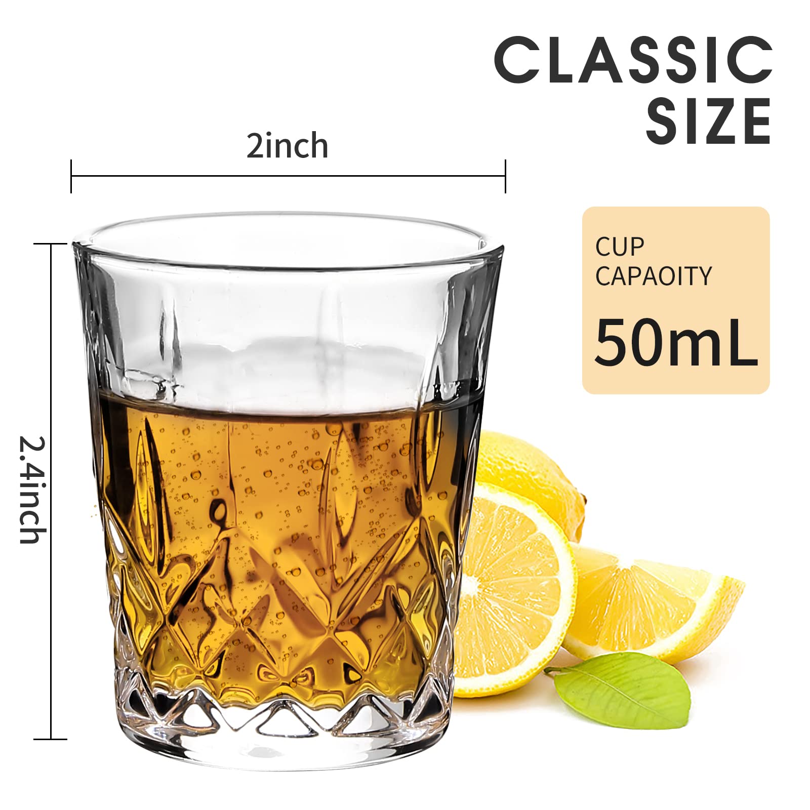 JAIEF 1.7 OZ Tequila Shot Glasses Heavy Base Shot Glass  Crystal Cordial Glasses(Set of 16)