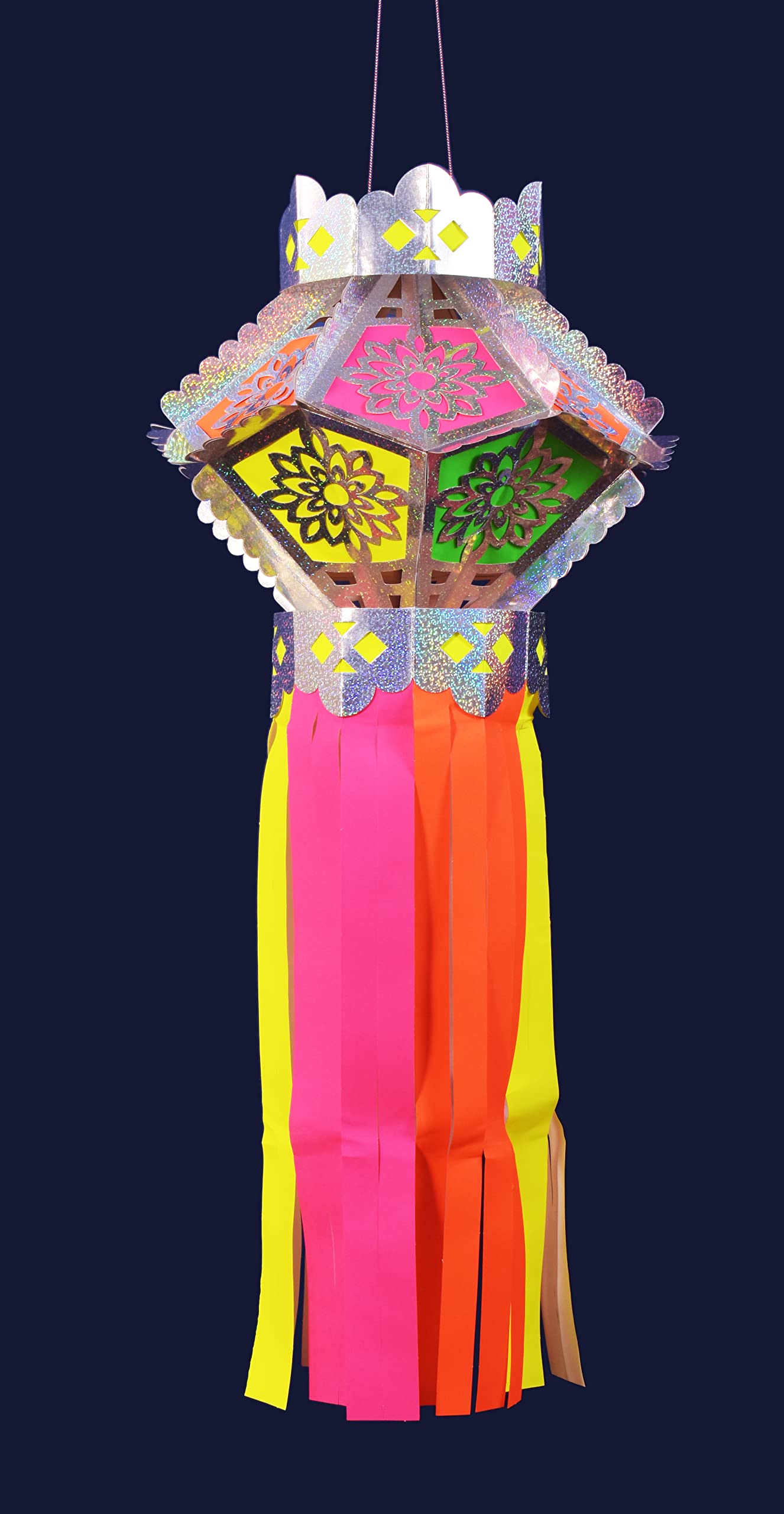 Large Eco-Friendly Diwali Paper Lantern Foldable Reusable Holiday Party Decor (Diamond, Silver)