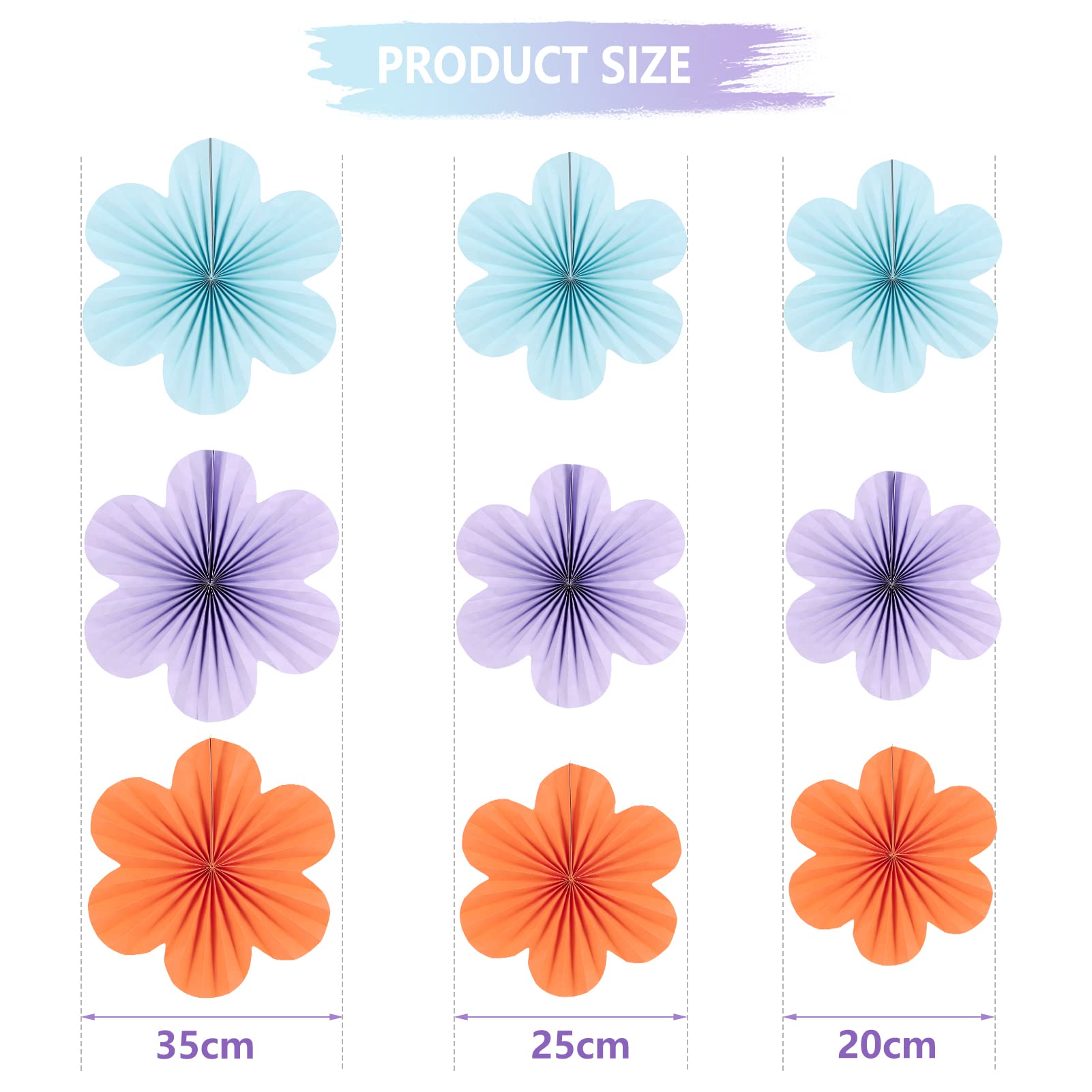 Sunbeauty 9 Pcs Flower Party Decorations Paper Fans Classroom Decoration Paper Floral Backdrop Decor Paper Fans Decoration Hangi