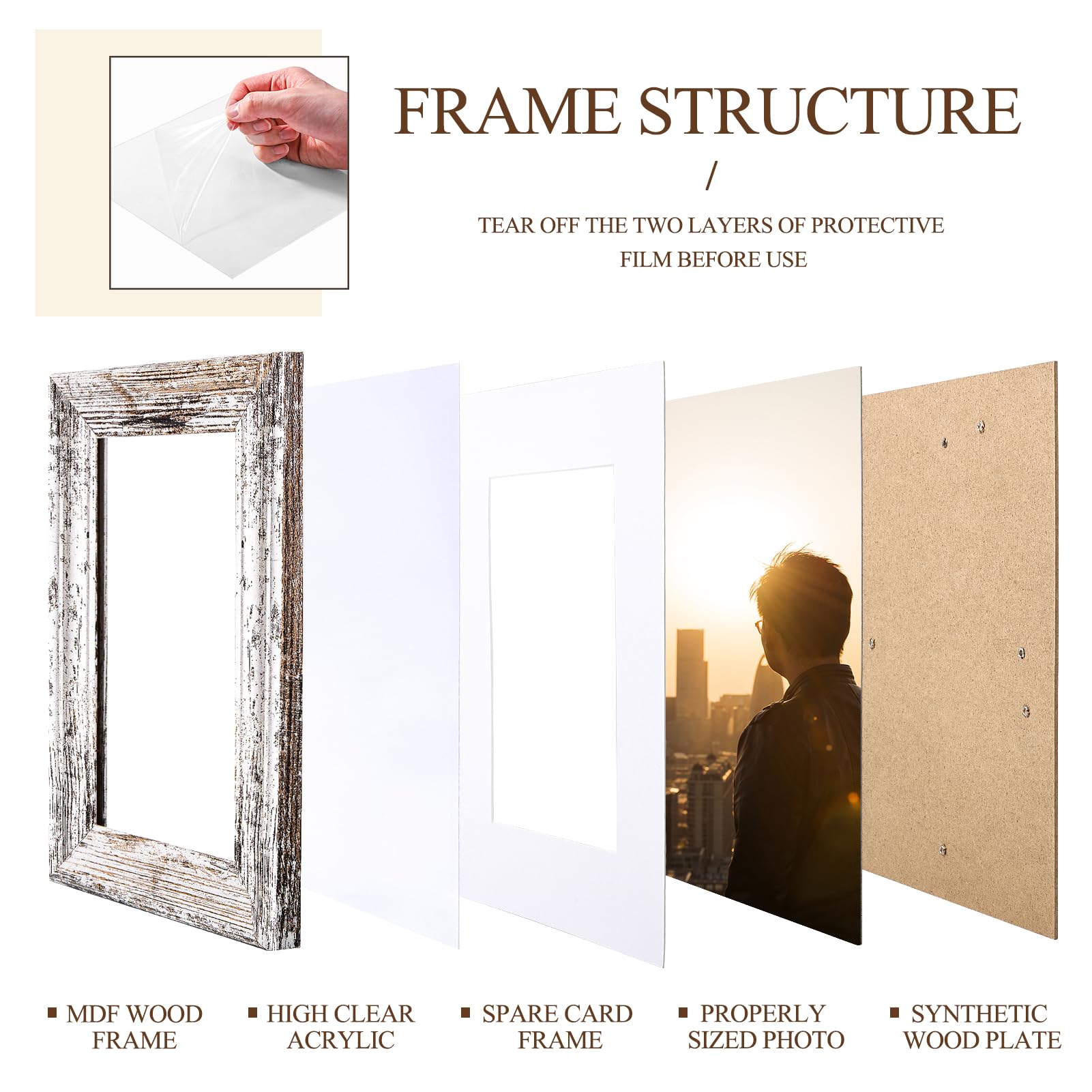 TWING 4x6 Picture Frames with Wave Texture,Rustic Distressed White Picture Frame Display Pictures 3x5 with Mat or 4x6 Without Ma