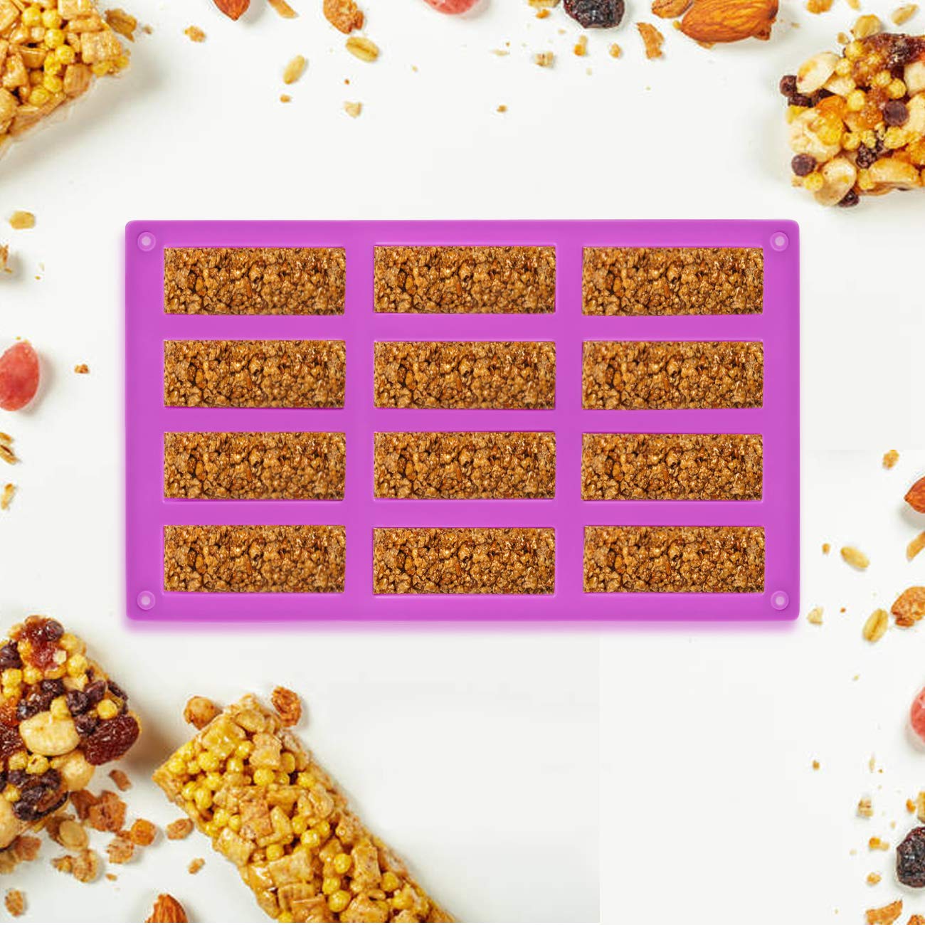 Palksky (2 Pack 12 Cavity Medium Narrow Silicone Rectangle Moldsmoldsprotein Bars Moldenergy Bars Maker For Caramel Bread Loaf M